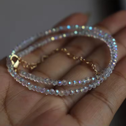 Natural Labradorite 4mm Beaded Choker Necklace Healing Reiki Dainty Women Skinny