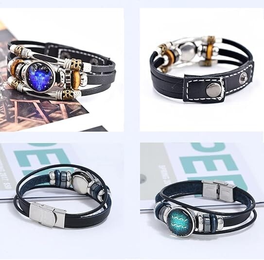 2 pcs zodiac Signs Spirit Bracelet Multilayer Adjustable 12 Constellation Black