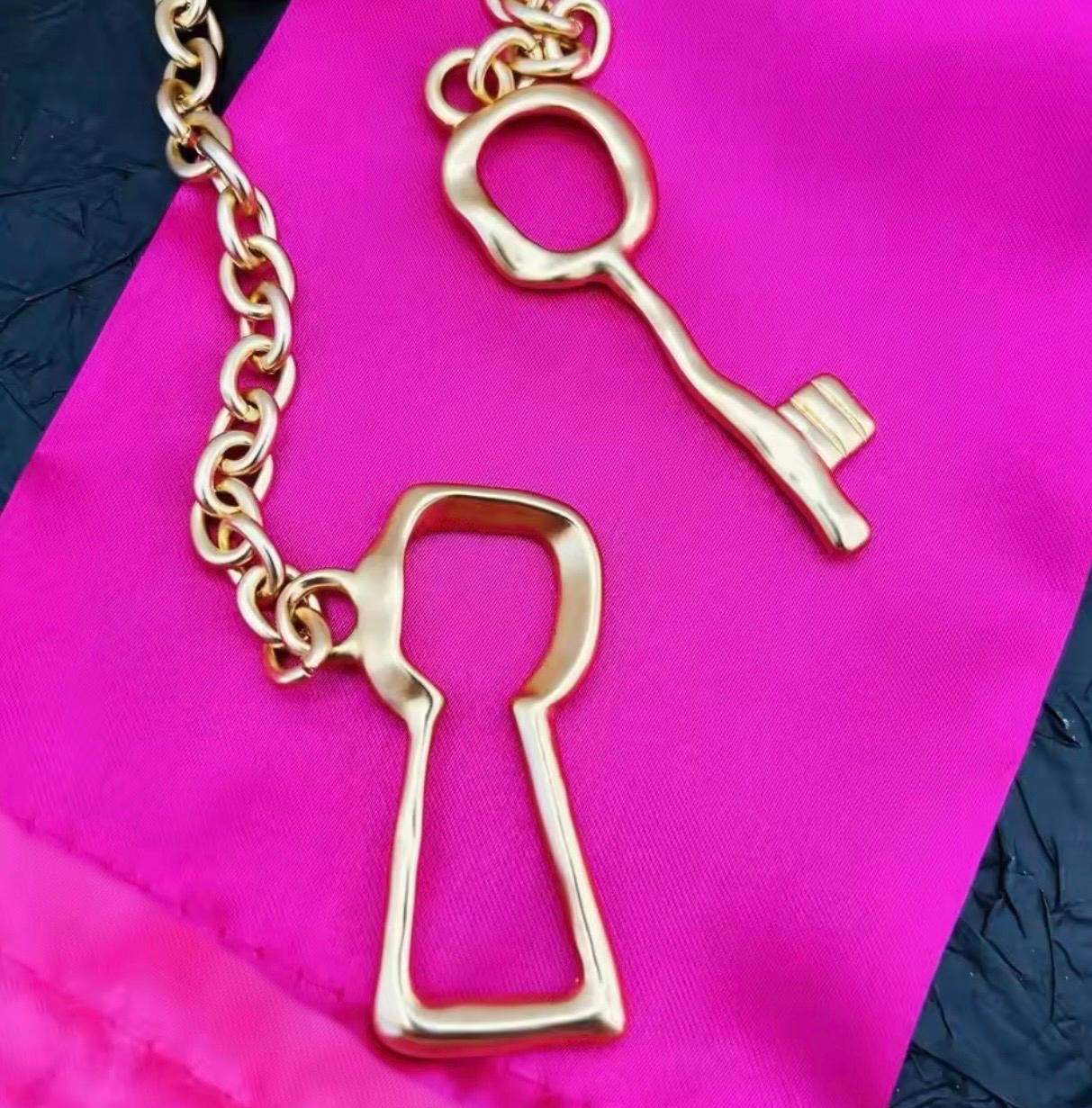 Gold Plated Satin Finish Key Pendant Necklace Vintage Style Statement Jewelry