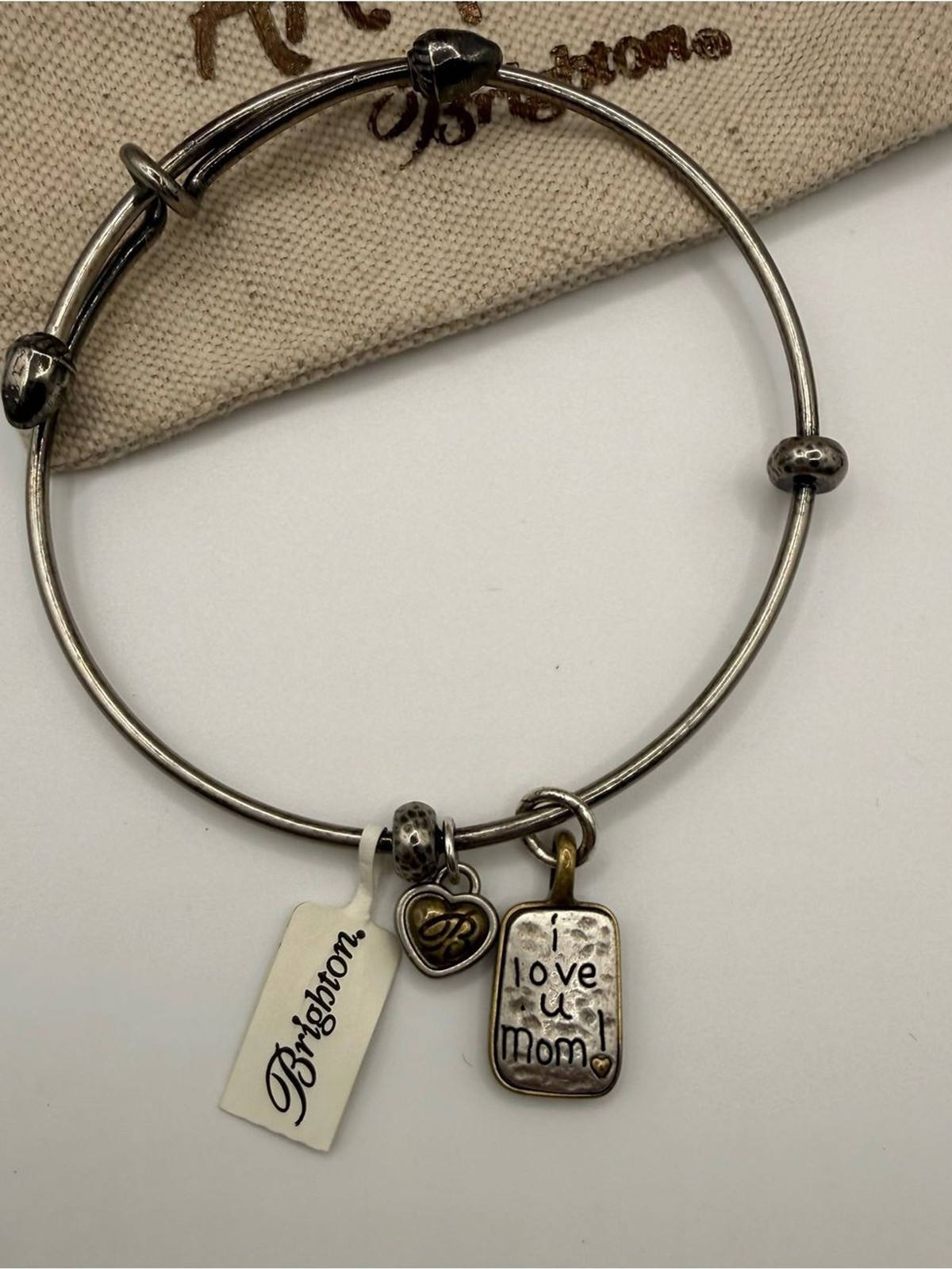 Brighton Art & Soul I Love You Mom Bangle Bracelet NWT Retired Silver Tone