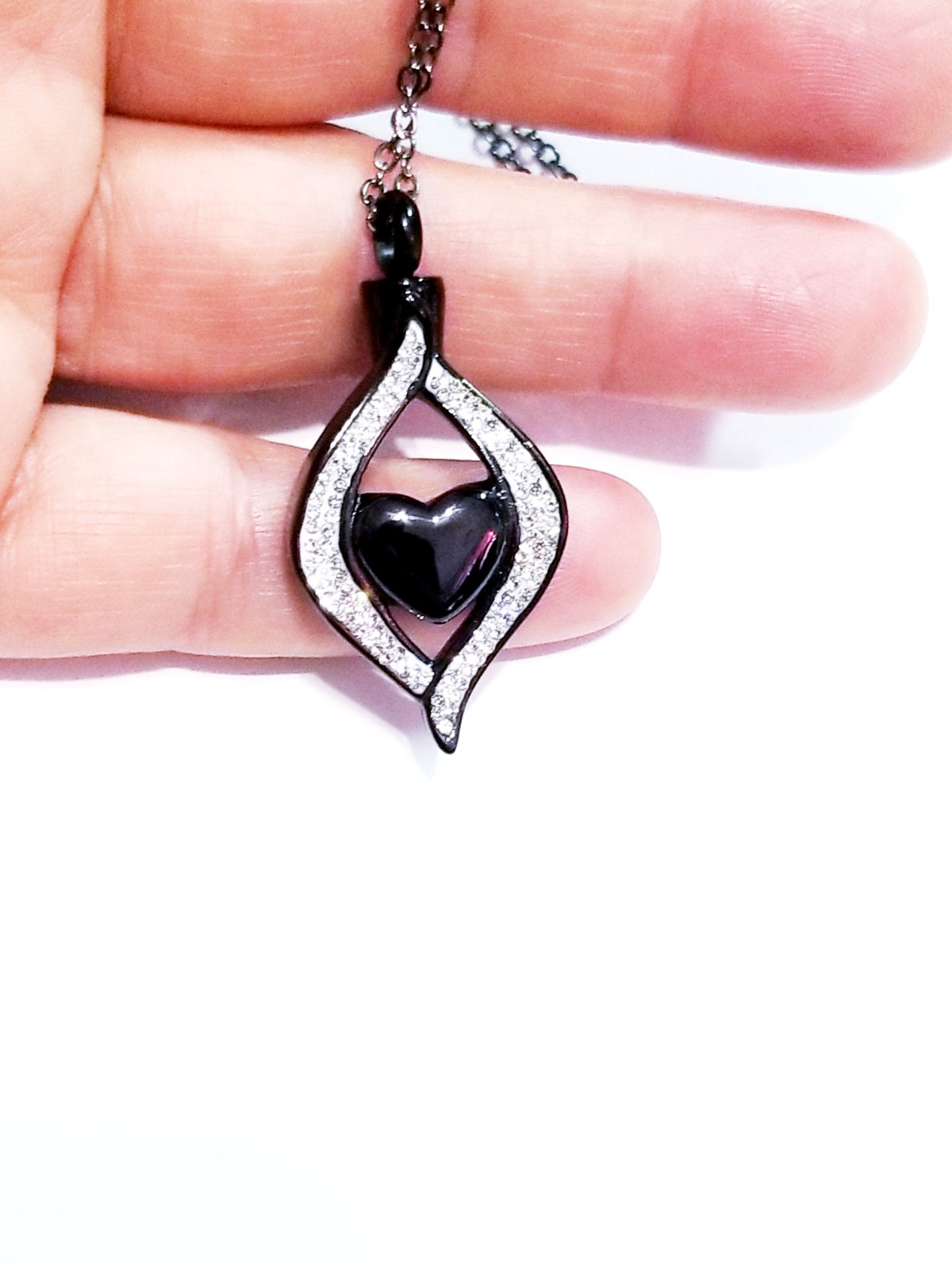 Black Urn Cremation Memorial Necklace Heart Crystal Pendant for Ashes