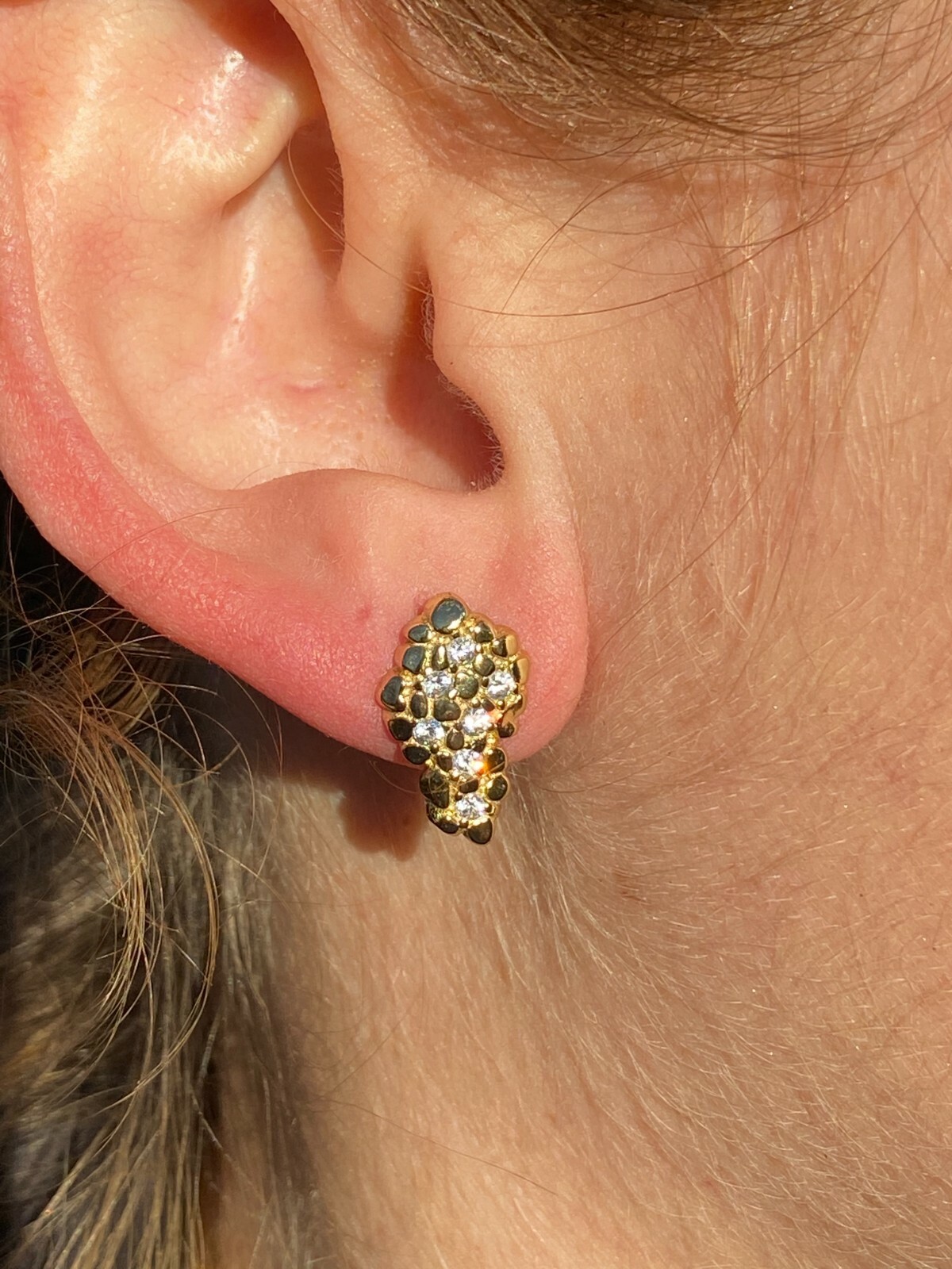Mens CZ Solid 925 Sterling Silver Plated 14k Gold Nugget Earrings Large Studs
