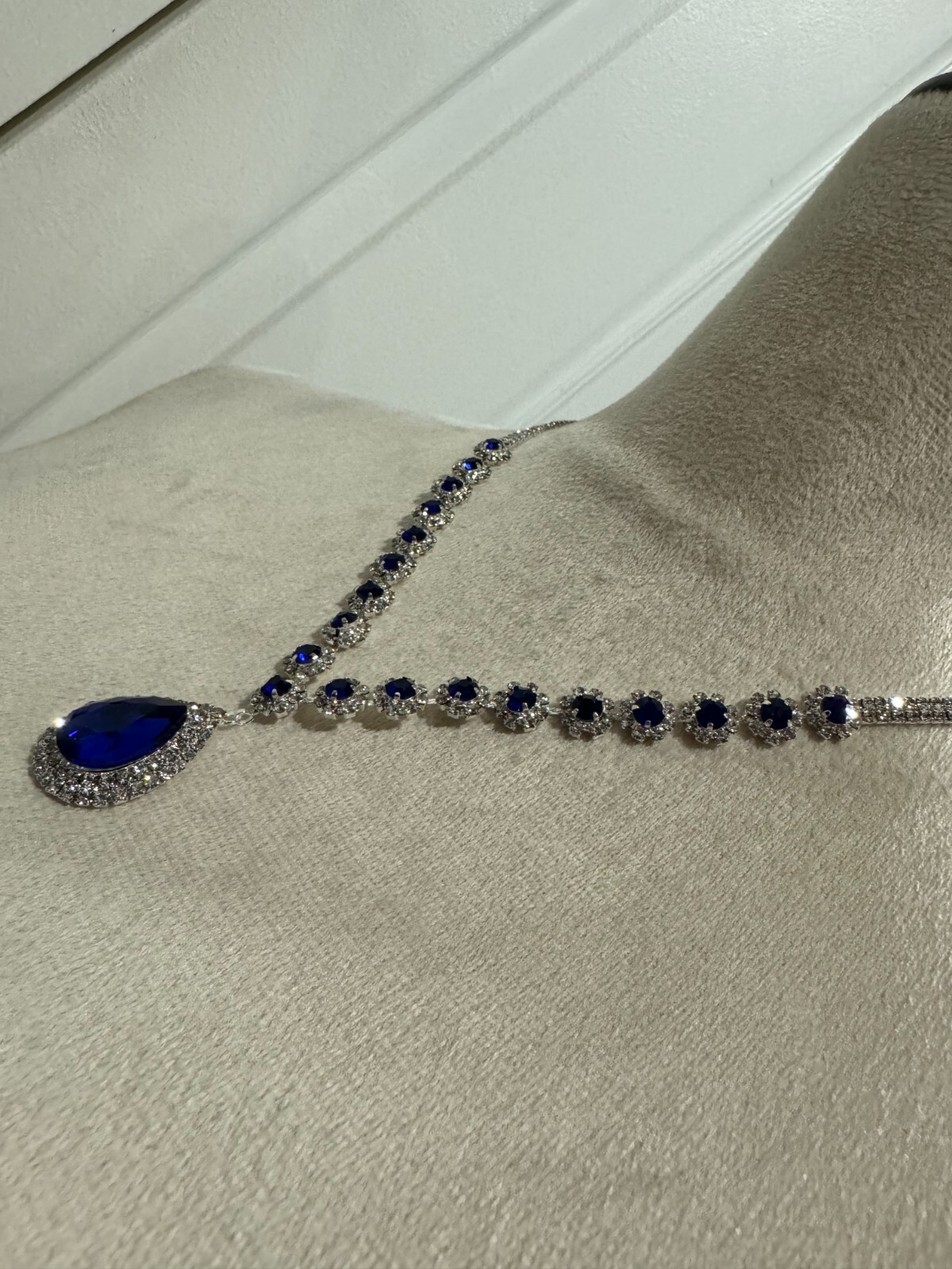 Crystal Necklace Earrings & Bracelet Jewelry Set Blue