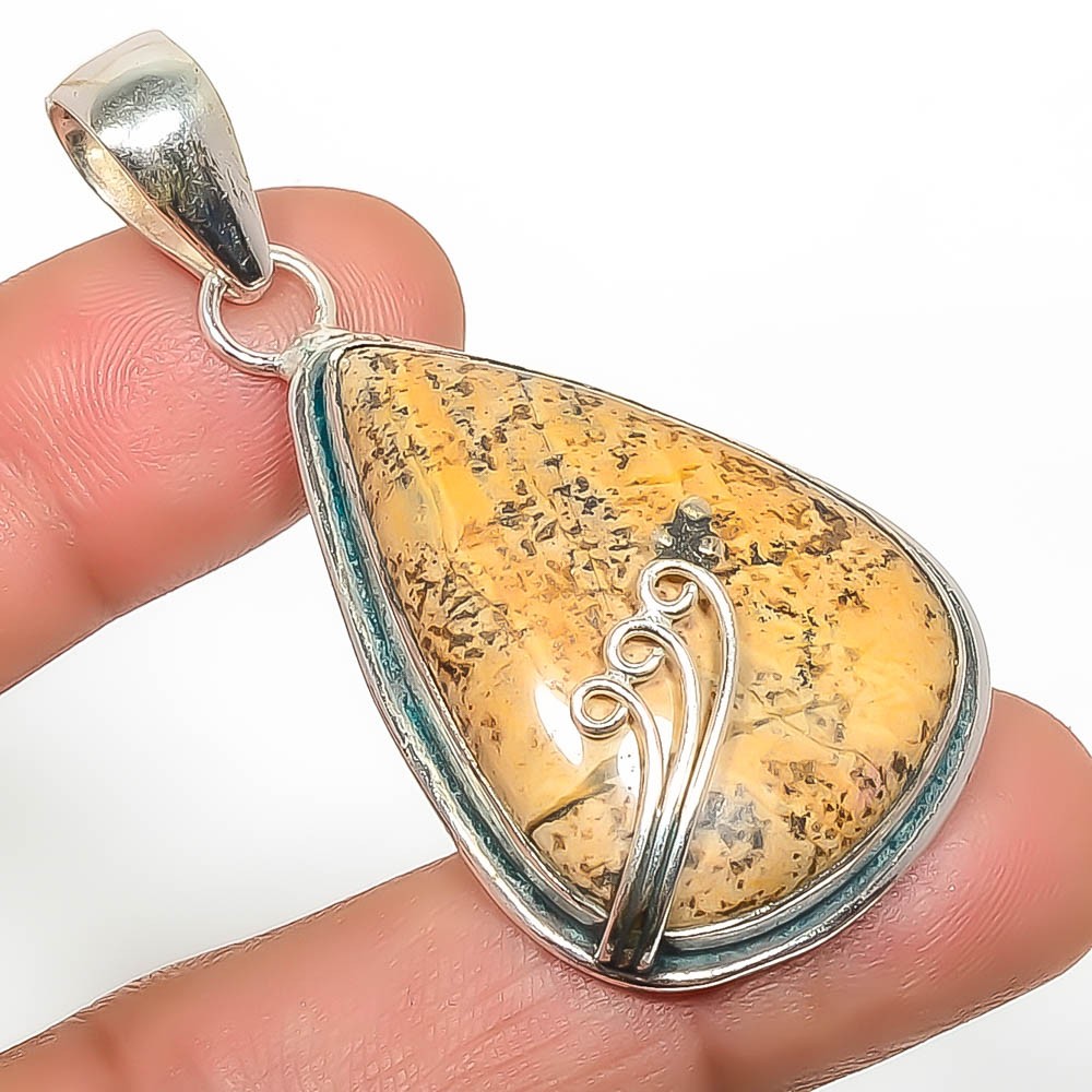 Natural Picture Jasper Gemstone 925 Silver Plated Pendant 2.34″ Tp7785-648