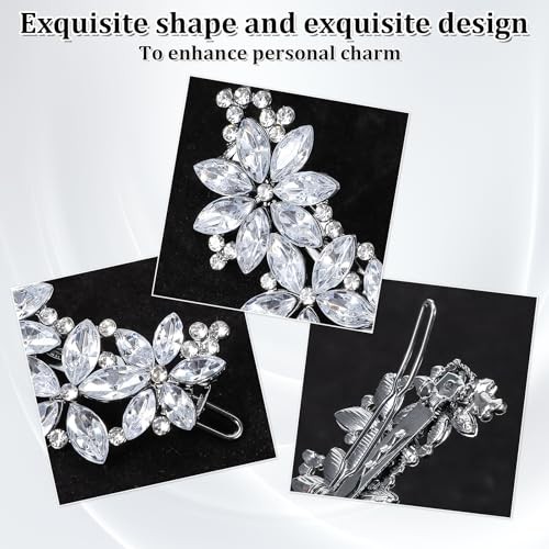 2 PCS Rhinestone Hair Clips, Silver Bling Crystal Hair Clips for Women,