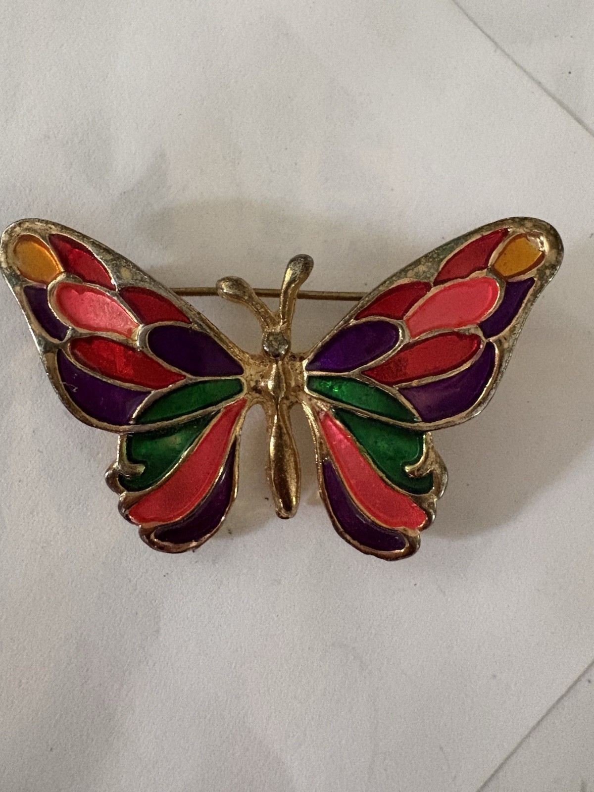 Multicolor Enamel Butterfly Brooch Pin, Gold Tone Metal, Animals & Insects