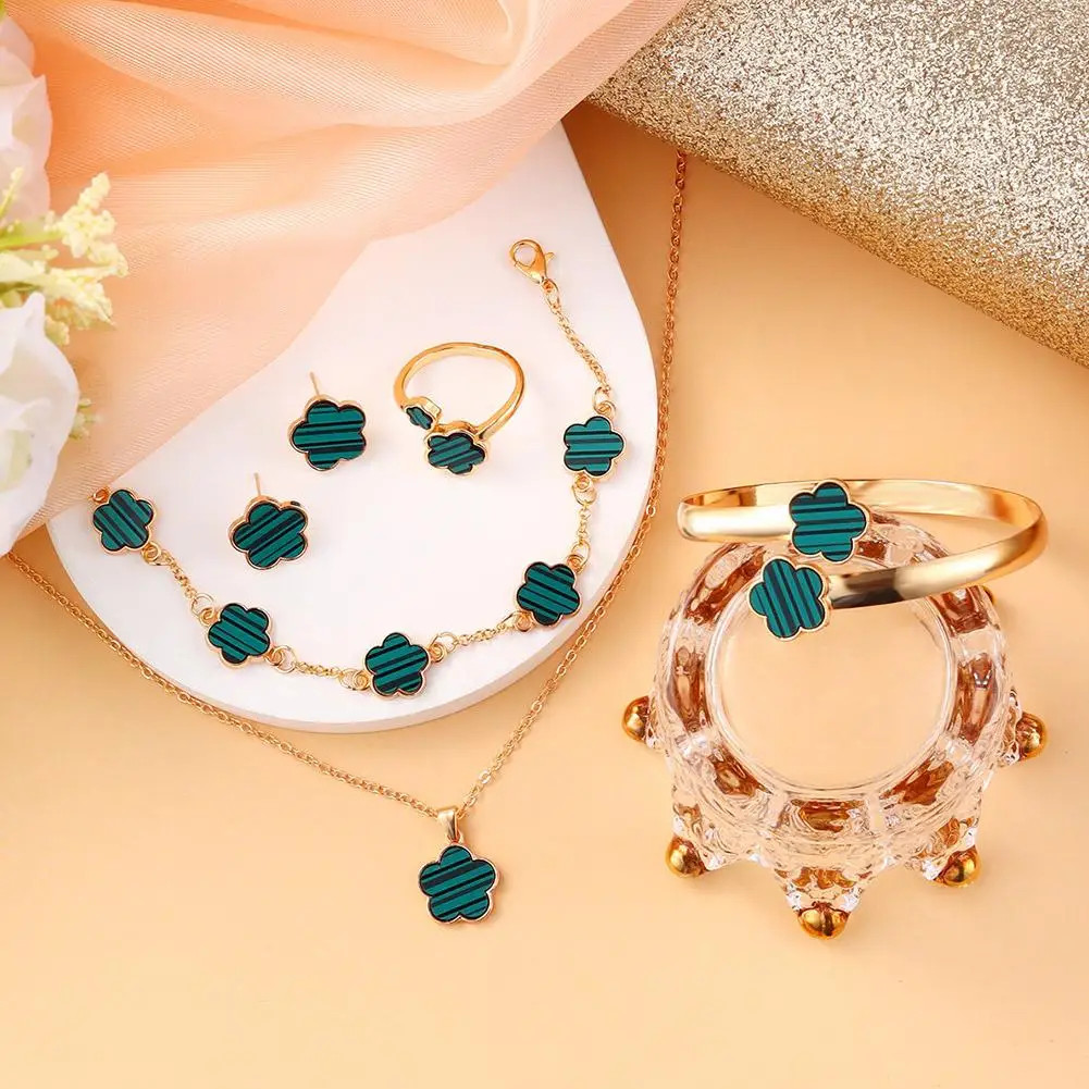 5 Pcs Set Jewelry Stainless Steel Five Leaf Clover 316L Bracelets for Women Eleg