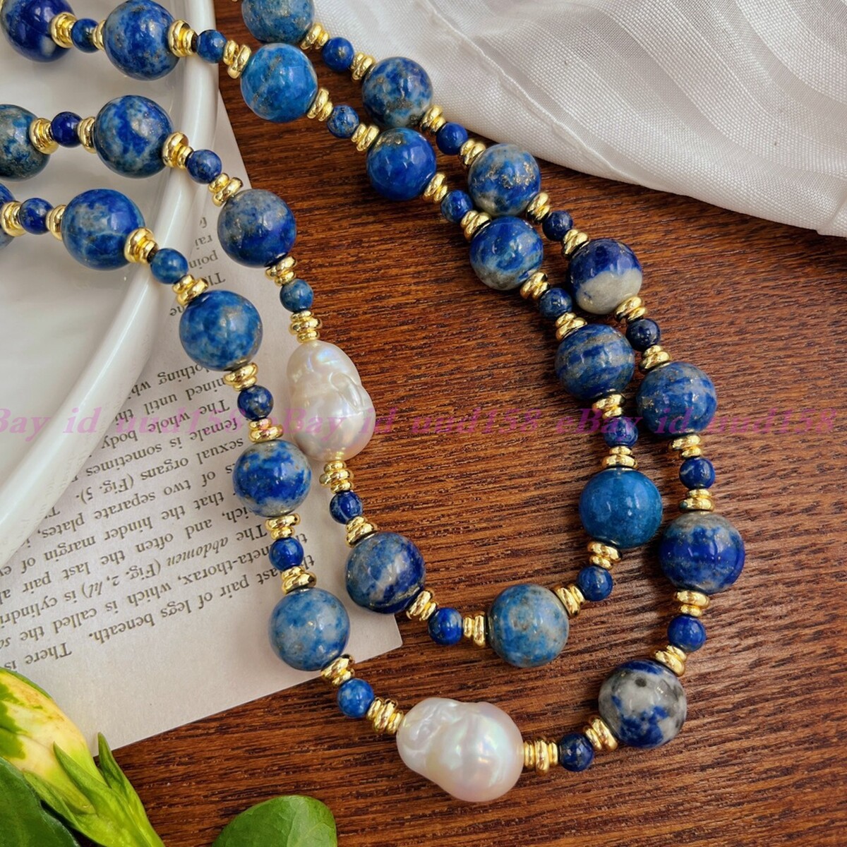 Natural 6-12mm Blue Lapis Lazuli White Keshi Baroque Pearl Pendant Necklace