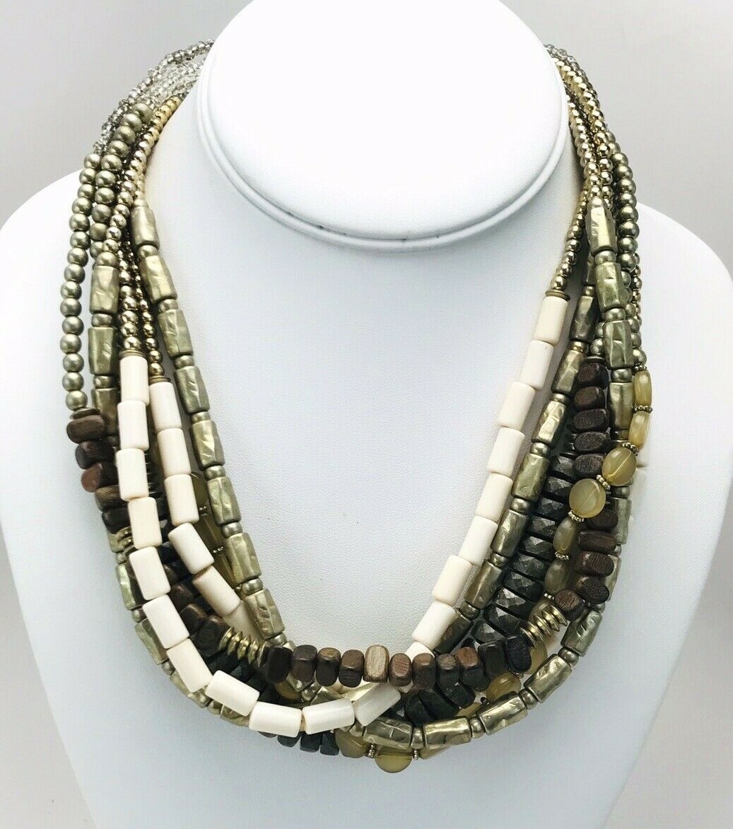 Chico’s Multi Strand Acrylic Glass Wood Beaded Necklace