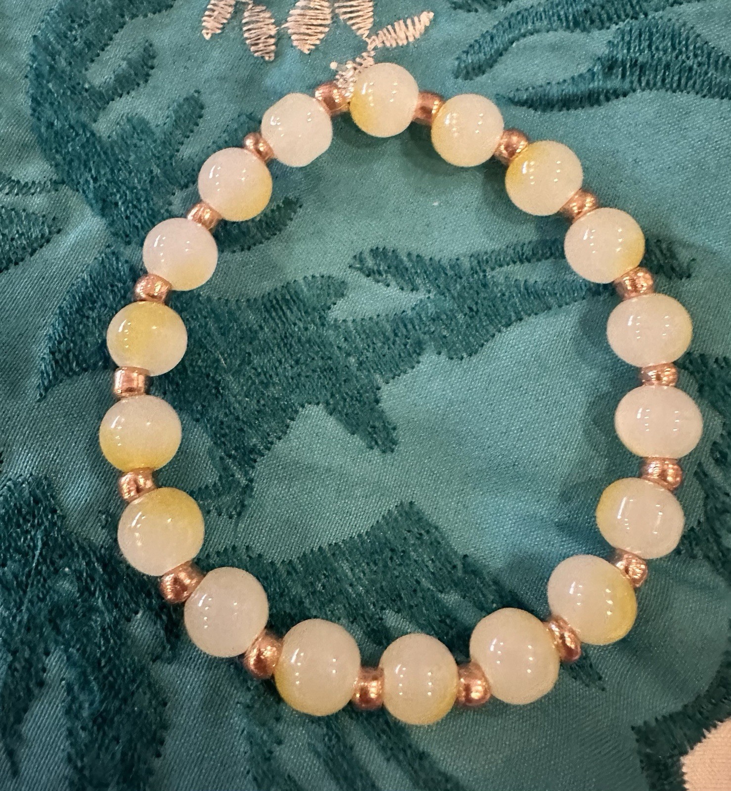 Stackable Beaded Stretch Bracelet, Round White Beads, Gold-Tone Spacers