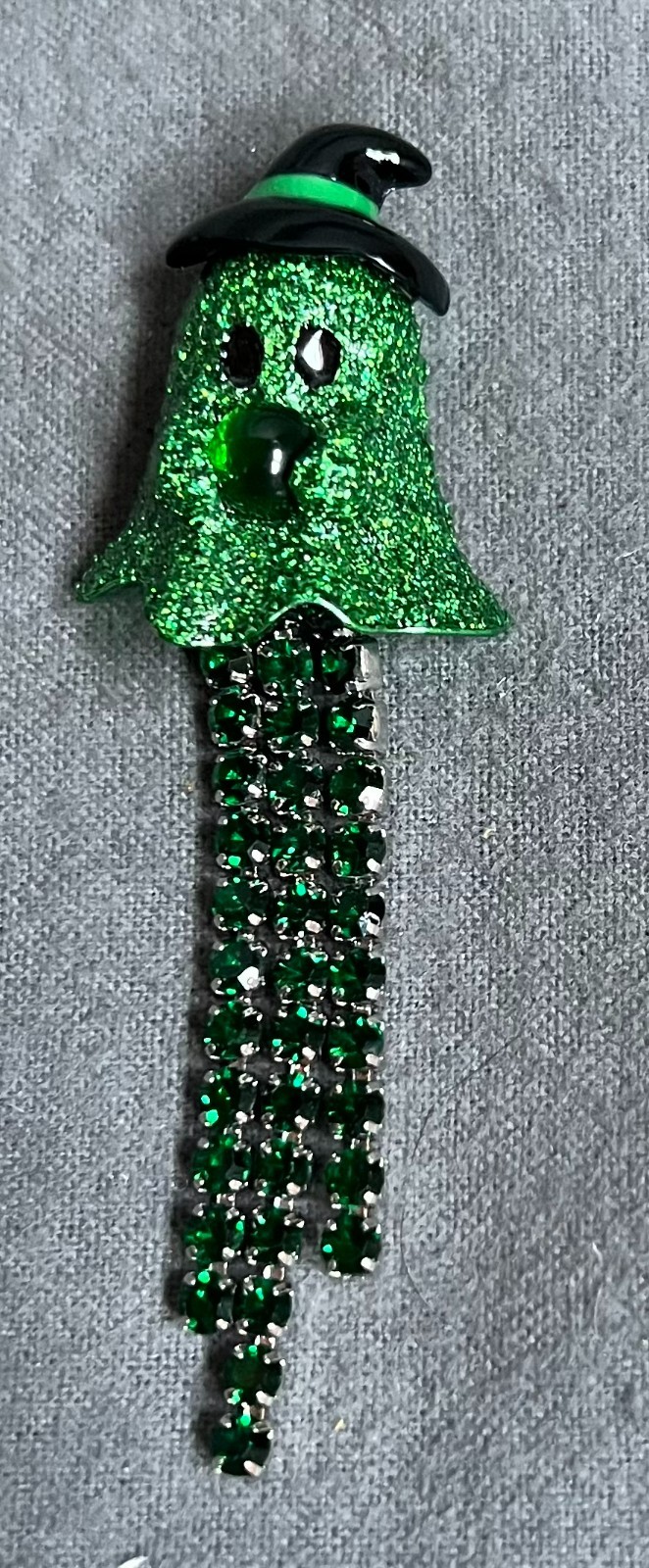 Betsy Johnson Halloween Ghost Witch Green Ghost Brooch Rhinestones & Glitter