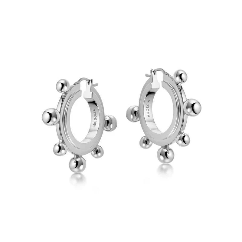 Missoma Sphere Hoop Earrings Medium Silver Tone New With Box Rrp £145