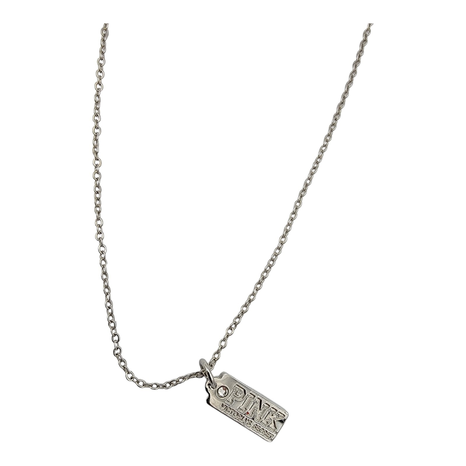 28″ Stainless Steel Victoria’s Secret PINK Mini Dog Tag Fashion Bling Necklace
