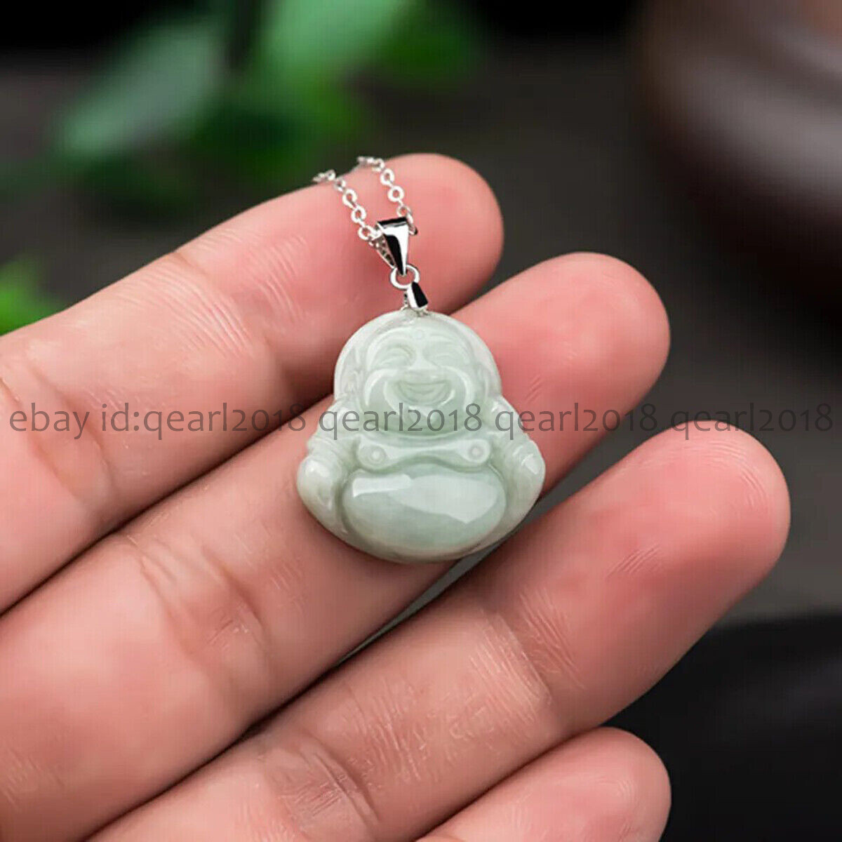 Grade A Natural Jadeite Green Jade Handcarve Maitreya Buddha Pendant Necklace