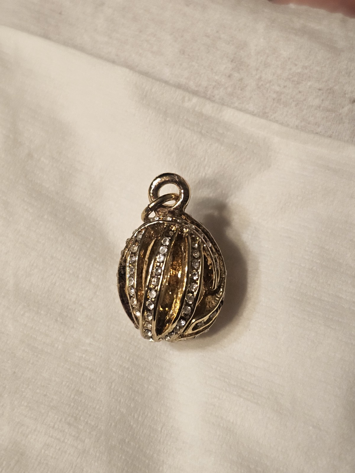 Christian Dior charm gold tone egg charm with rhinestones