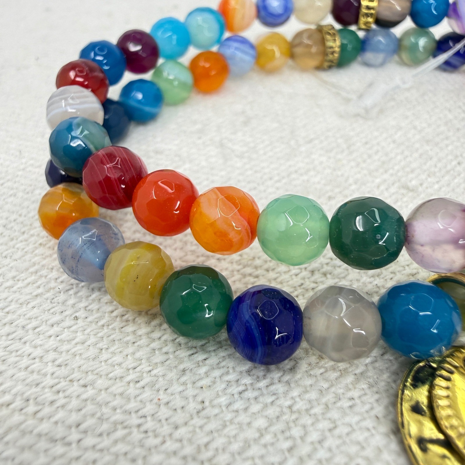 Chavez for Charity Rainbow Gemstone Beaded Stretch Bracelets Gold Tone