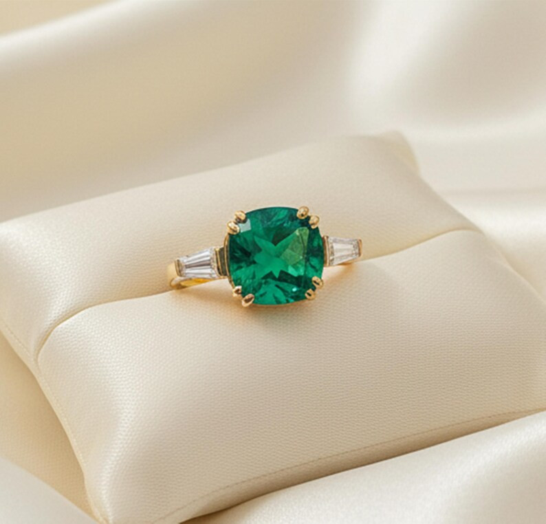 Emerald Ring, Brass Gold Alloy ,Green Gemstone Ring ,Women Gift for her