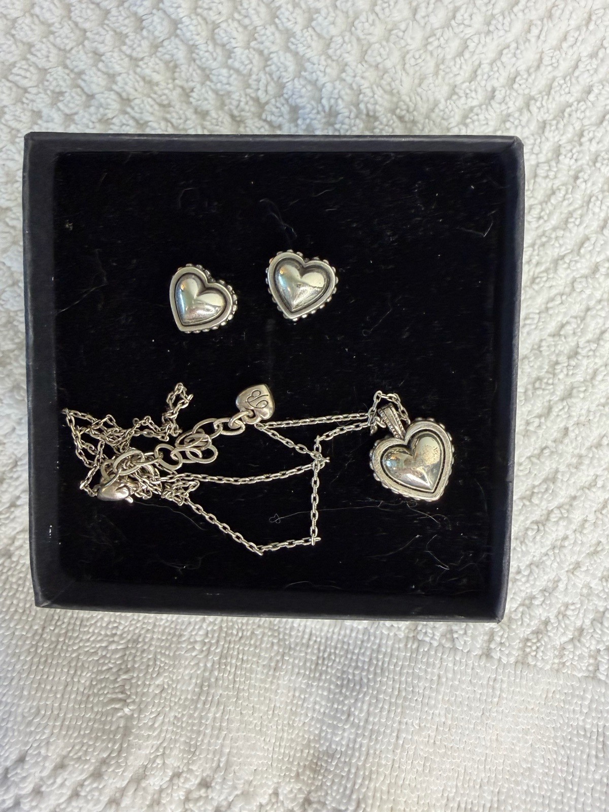 Brighton Heart Locket Necklace Silver Tone with Earrings- Adjustable Chain 20’’