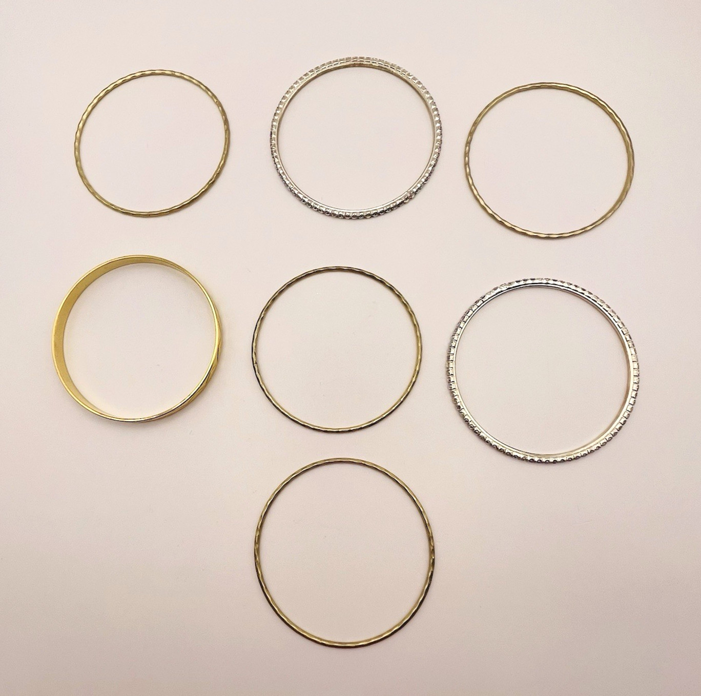 Gold And Silver Tone 7 Stackable Bangle Bracelets AB Rhinestones Engraved