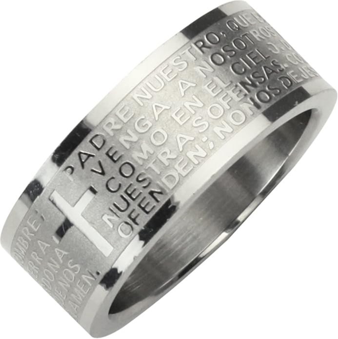 Spanish Lord’s Prayer Spinner Stainless Steel 8mm Ring Size 8 Band Rotating Gift