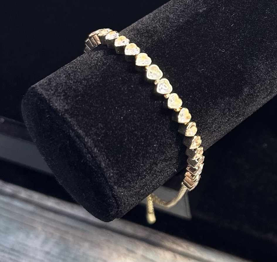 NEW Baublebar Brooke Heart Stone Tennis Bracelet 🩷Gold Crystal •Adjustable