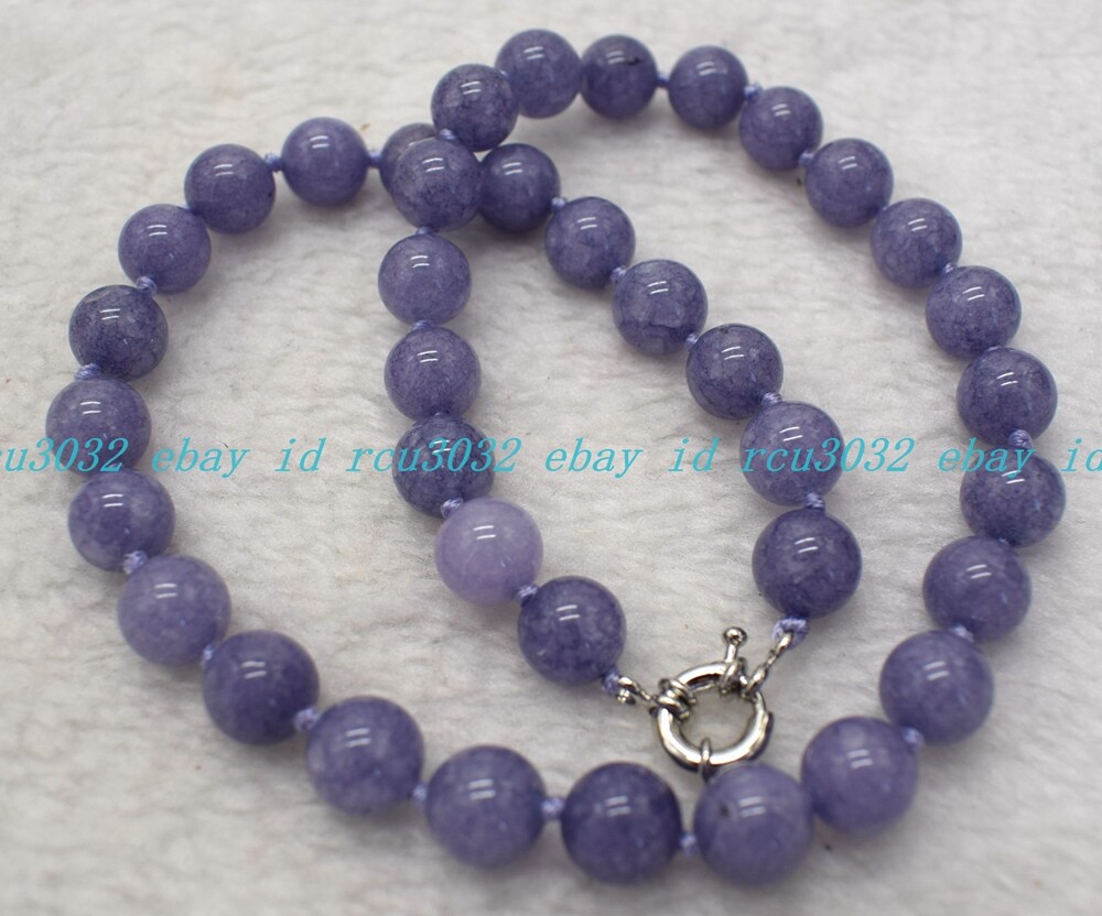 Pretty Natural 10mm Lavender Chalcedony Jade Round Gems Beads Necklace 18-36”
