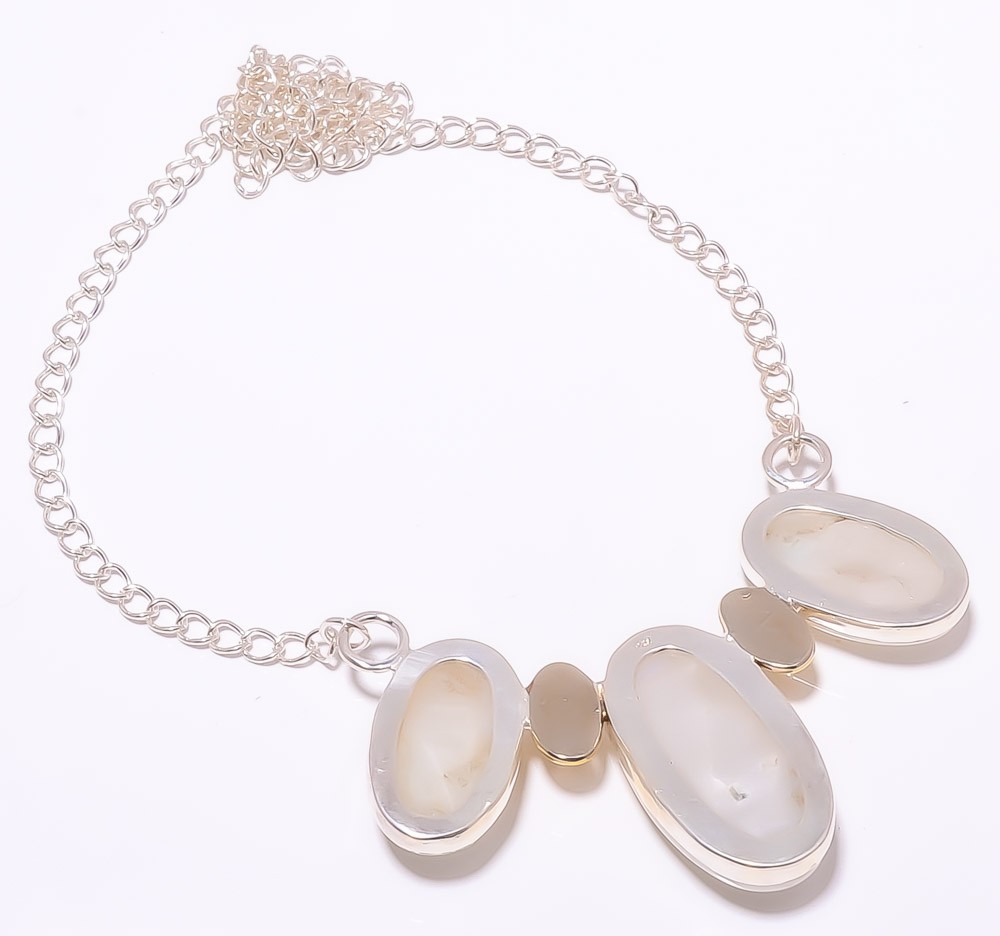 Rainbow Moonstone 925 Sterling Silver Two Tone Handmade Necklace 16.17.99″ A364