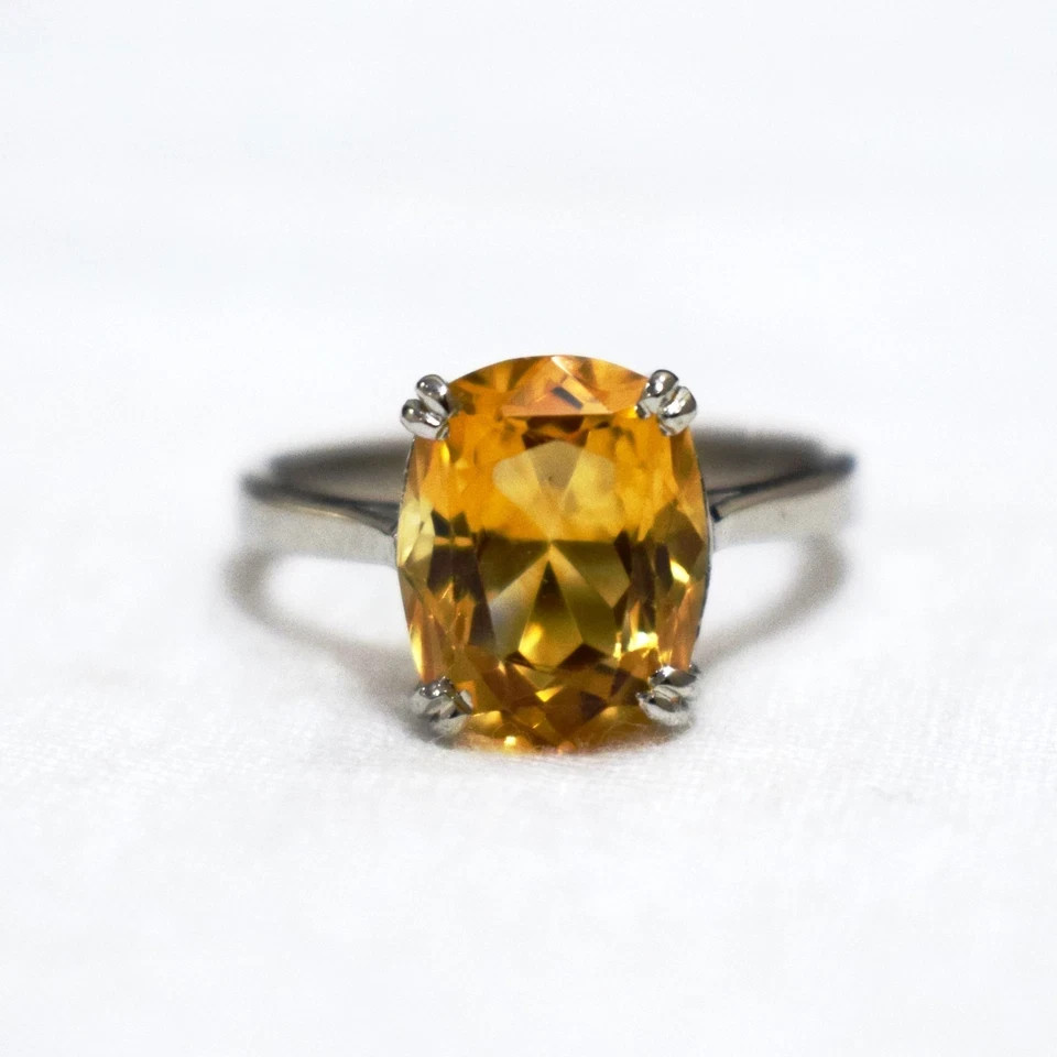 Created Flawless Yellow Citrine Ring 925 Silver Plated Jewelry Best Gift For Her