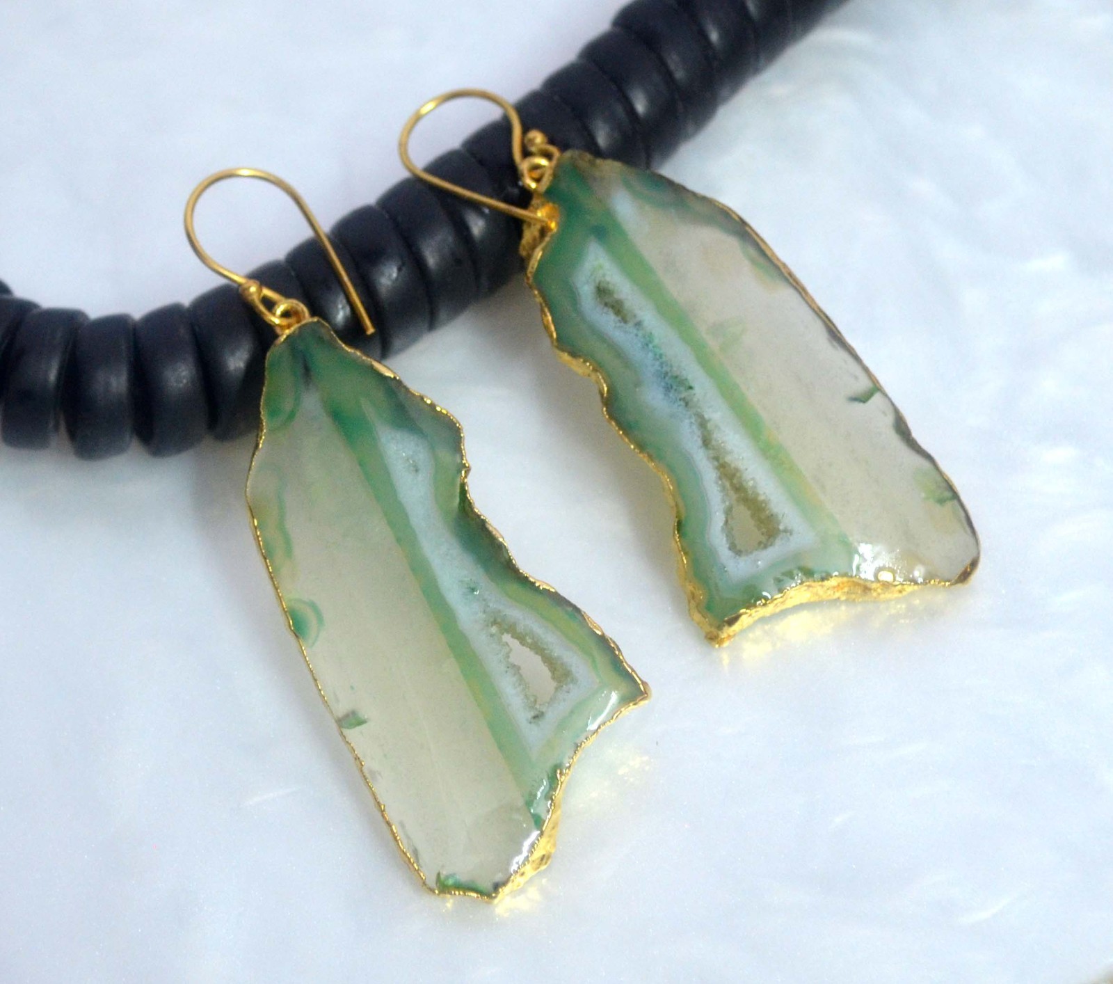100 Cts. Electroplated Dyed Green Druzy Agate Women’s Earrings Jewelry-S16