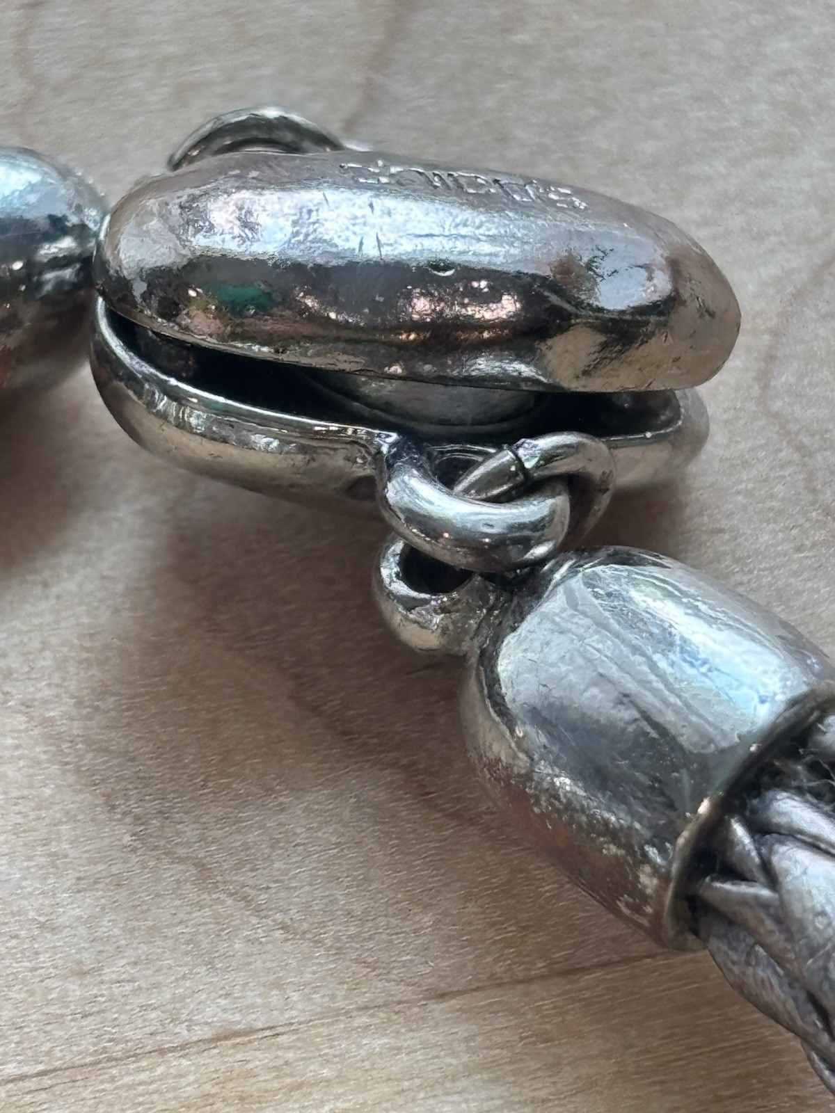 CHICO’S Braided Charm Bracelet Mixed Metal Bead Charms Magnetic Clasp 8 in