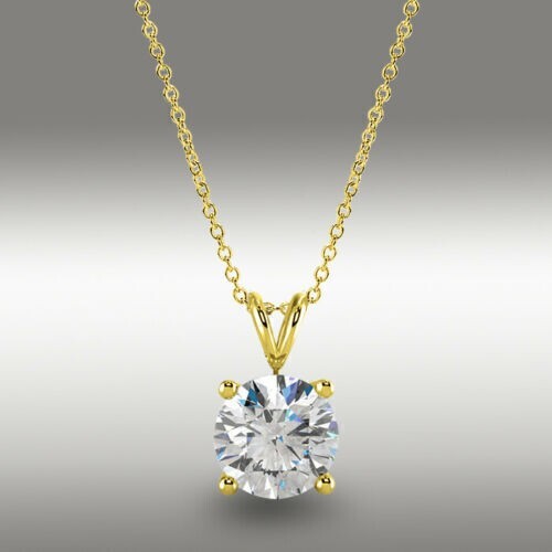 2.00 Ct Round Cut Diamond Solitaire Pendant With Chain 14K Yellow Gold Finish