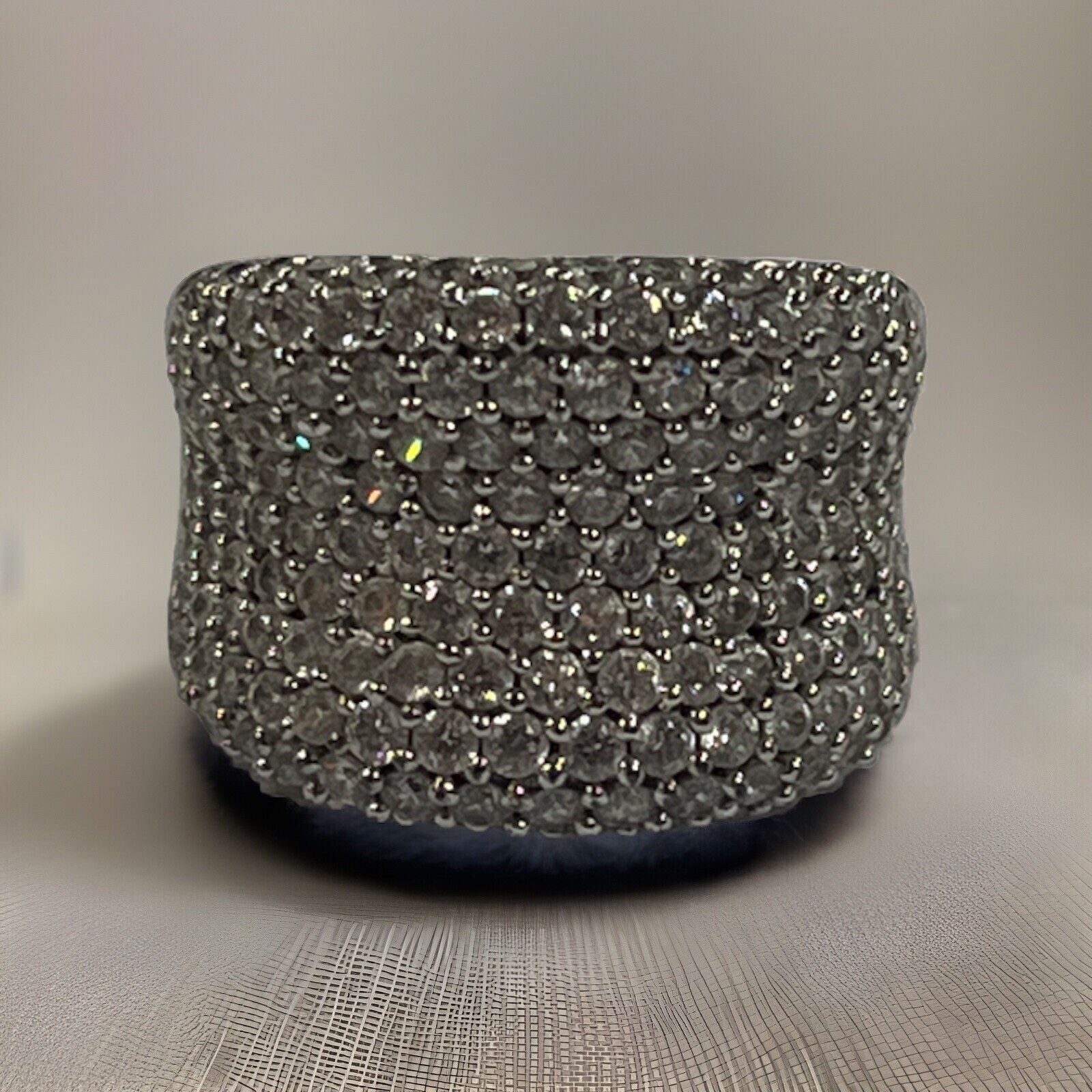 Apogee Wide Concave Pavé Cubic Zirconia Sterling Silver Ring Size~8