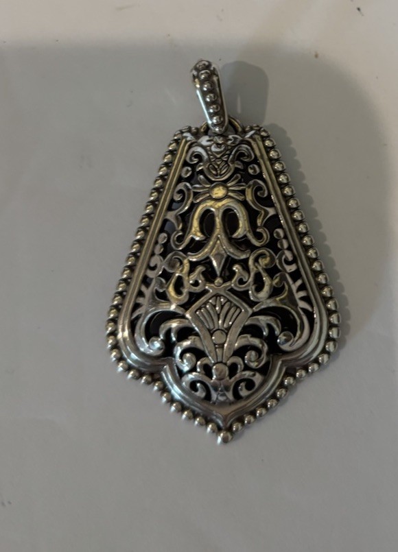 BRIGHTON SILVER Tone PENDANT With Small Crystal At Top 1 1/2” By 2”
