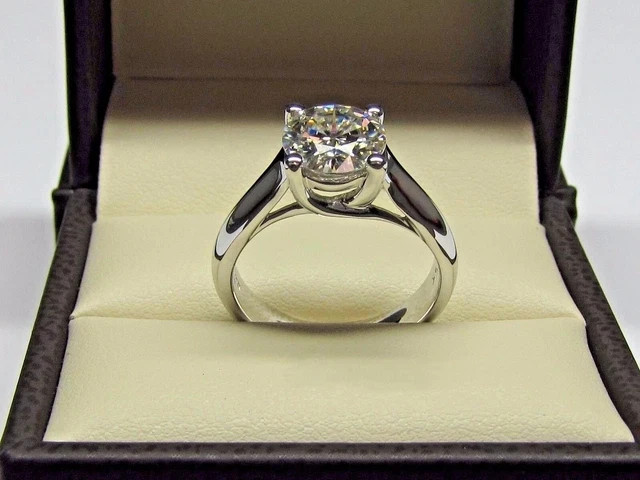 3Ct Round Cut moissanite Diamond 14K White Gold plated Engagement Ring