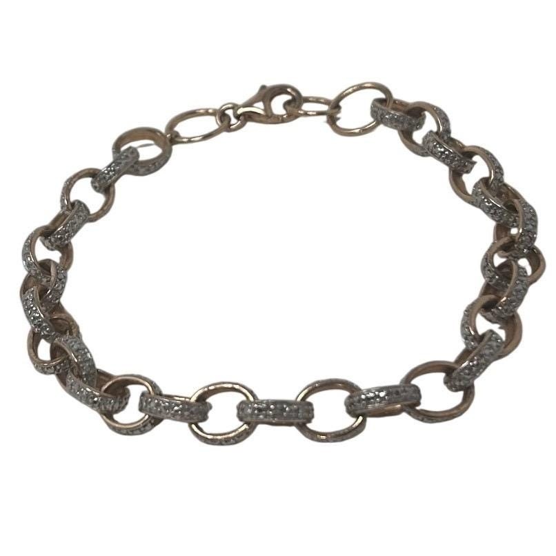 Sterling Silver 925 Pave CZ Alternating Oval Link Bracelet 7.5″ Lobster Clasp