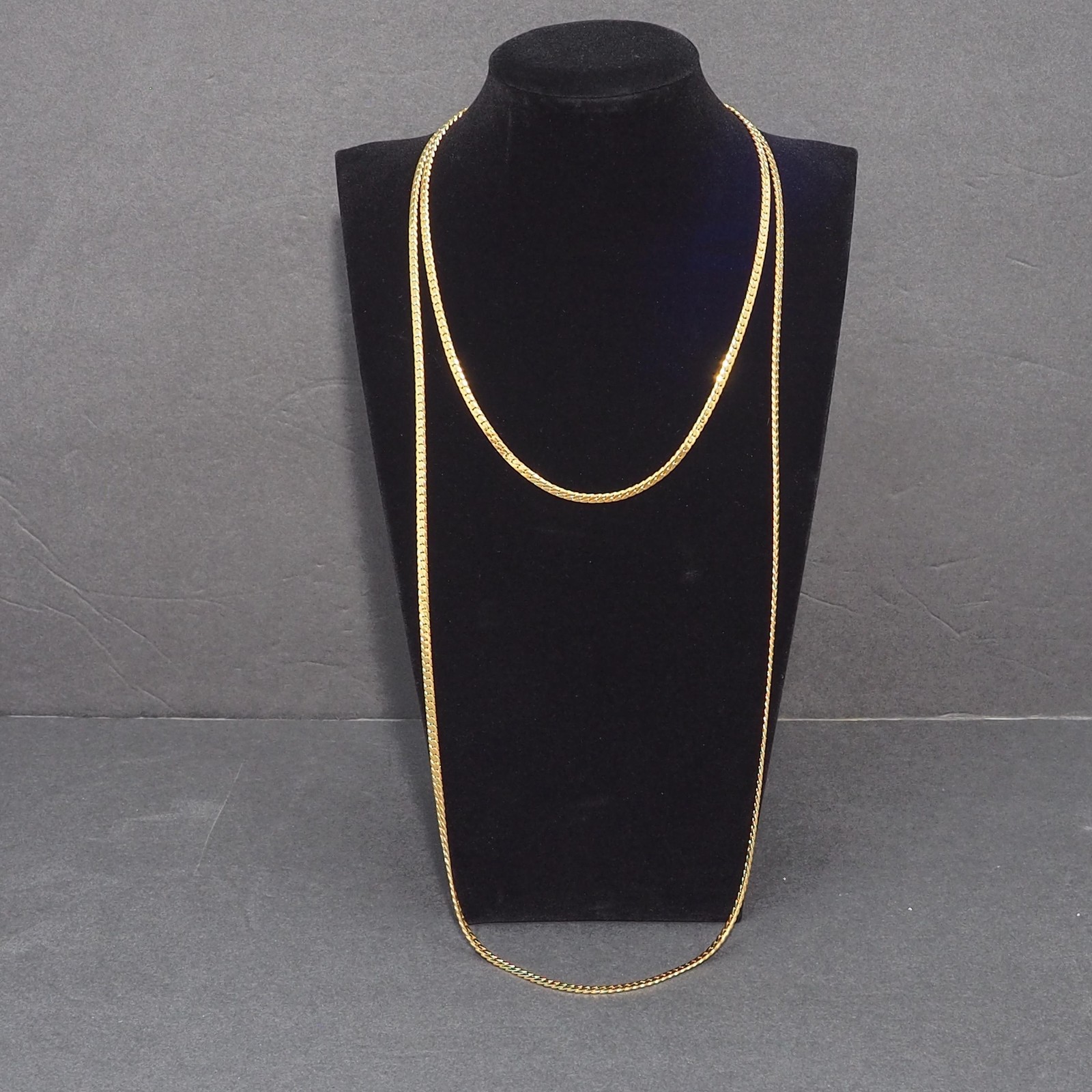 14K Gold Plated Flat Curb Chain Necklace Set 30″ 18″ Lobster Clasp 31g Married
