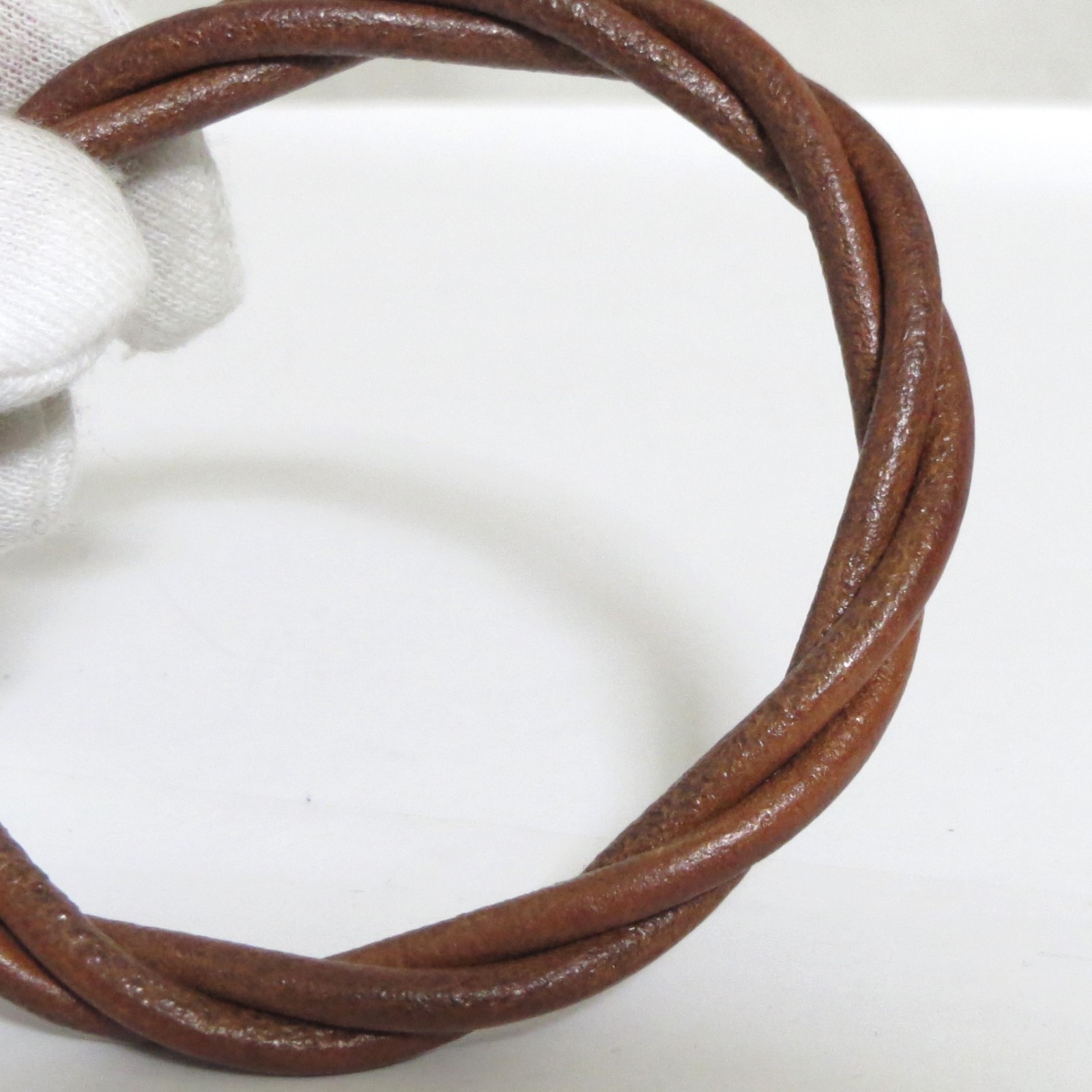 Authentic HERMES Tornado Bangle Bracelet Brown Leather 17.3cm/6.8″ in Box