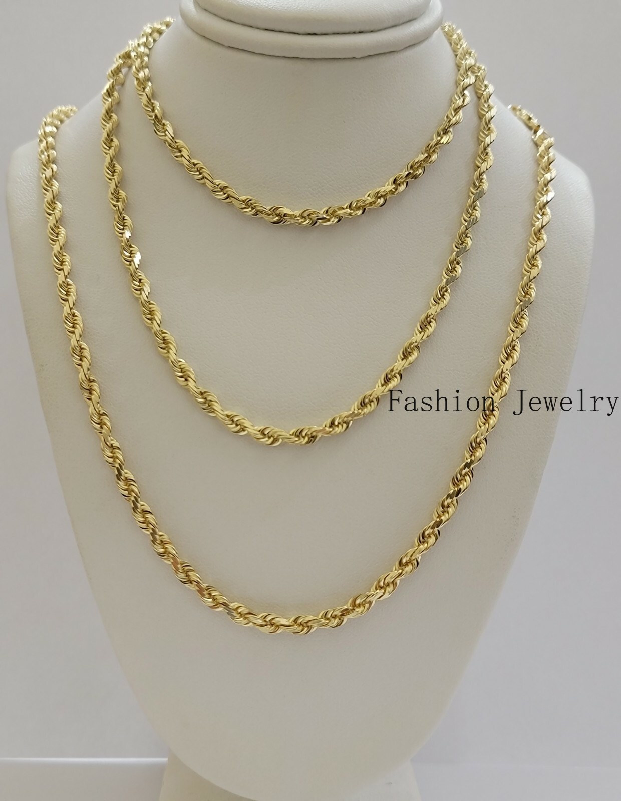 Real Solid 10k Gold Rope Chain Necklace 4mm-10mm Diamond Cut 18″-30″ For Pendant