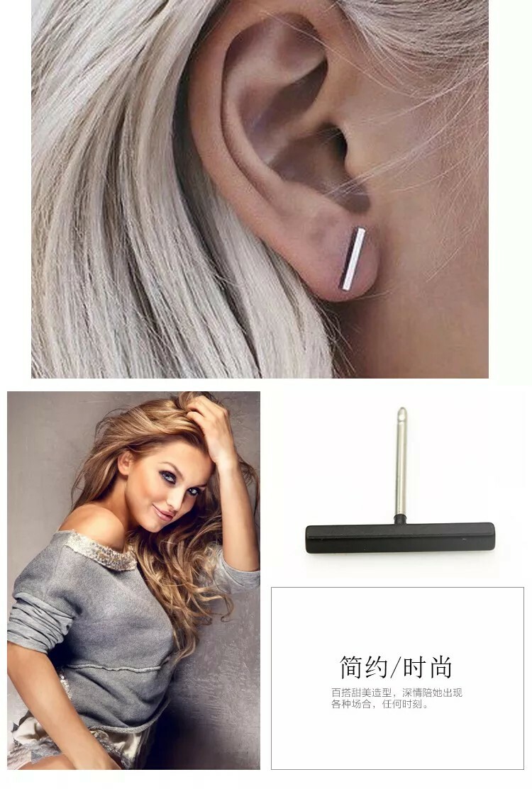 New Temperament Wild Personality Simple Word Bar Couple Earrings Crystal Fashion