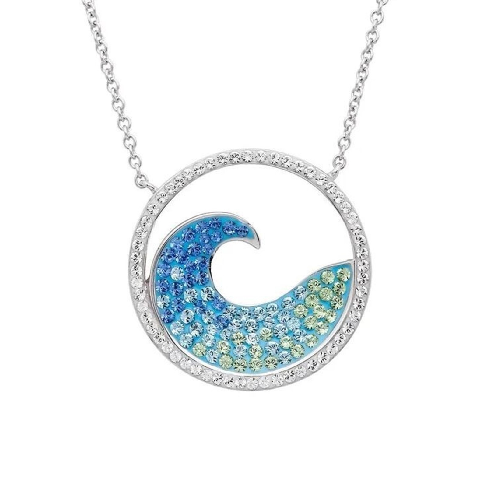 925 Silver Unique Wave Style Ocean Pendant Necklace For Gift 0.70 CT CZ Stone