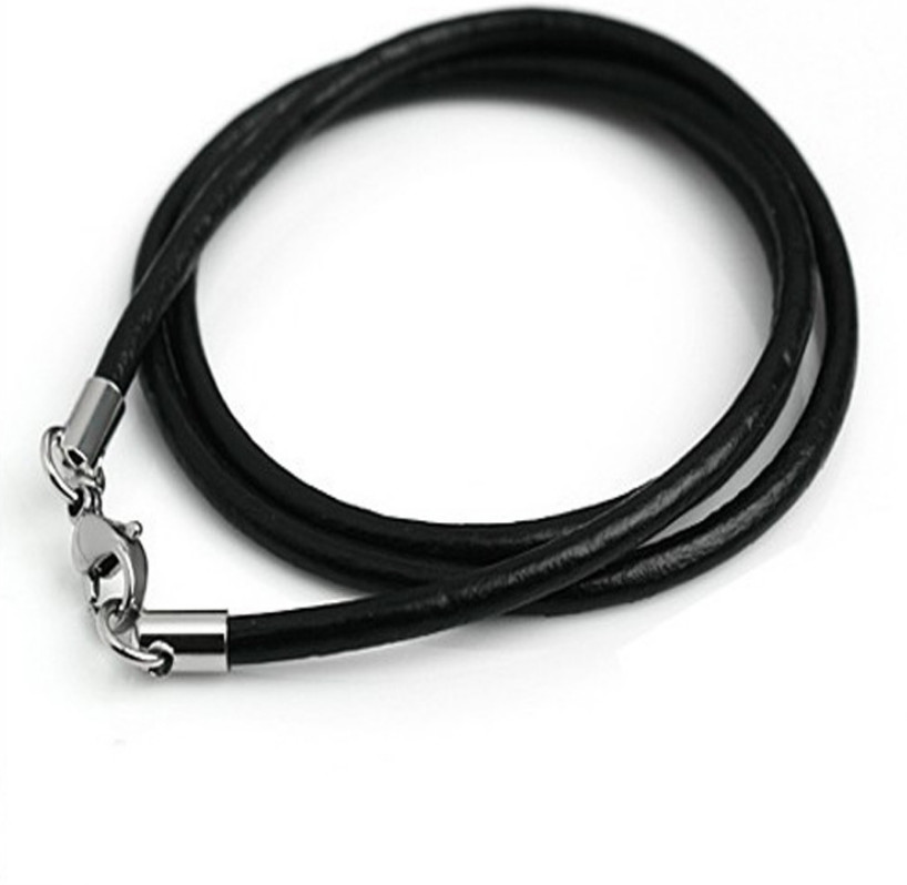 2mm Black Leather Cord Chain Necklace Stainless Steel Lobster Clasp 16-35″