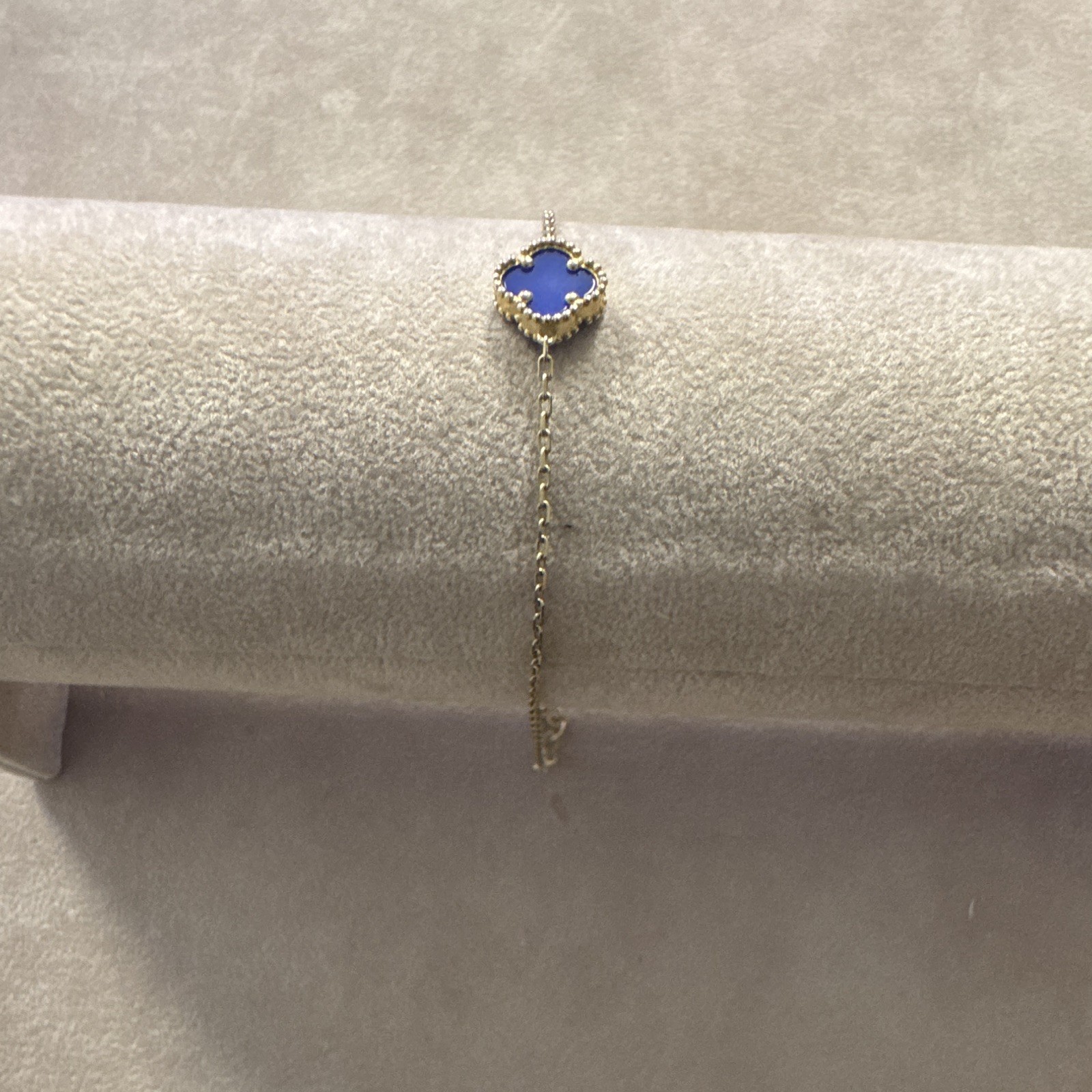9kt Gold Chain Bracelet Lapis Clover Dangle Charm