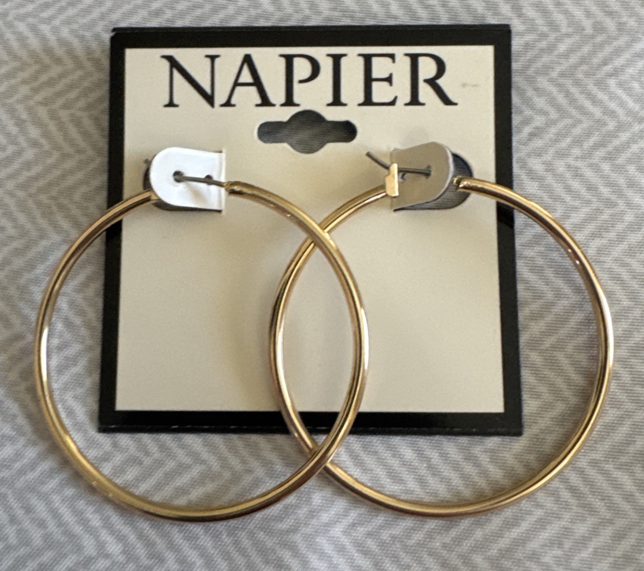 New NAPIER 1 3/4” Gold Tone Large Hoop Post Pierced Earrings Fashion Jewelry