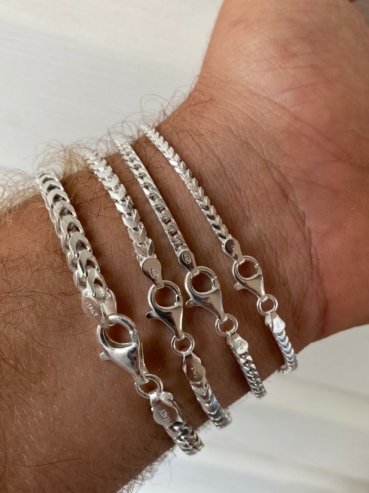Real Solid 925 Sterling Silver Franco Bracelet 2.5-5mm ITALY MADE Men’s Pulsera