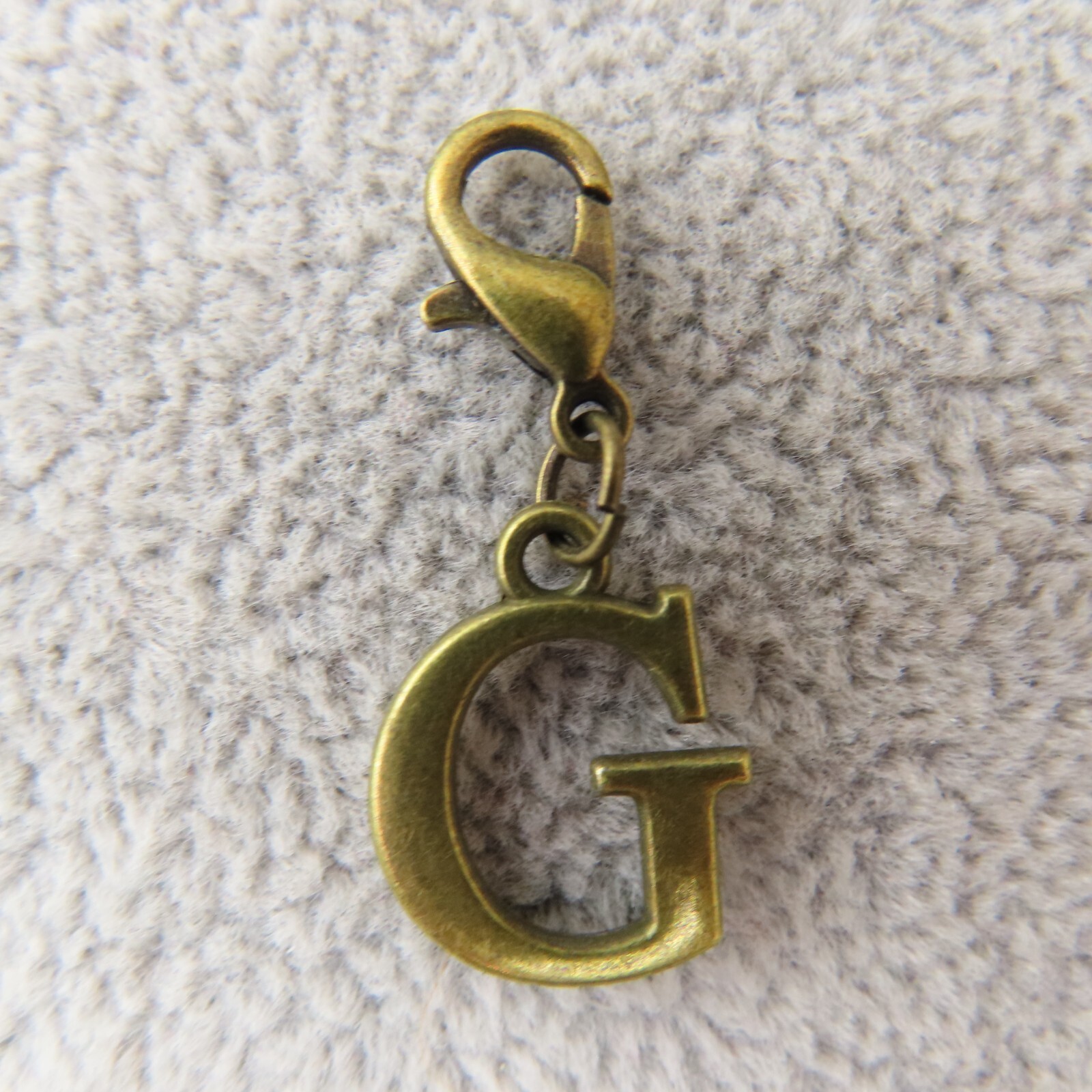 Initial CAPITAL LETTER G Charm Zipper Pull Keychain Add On Clip Antique Bronze