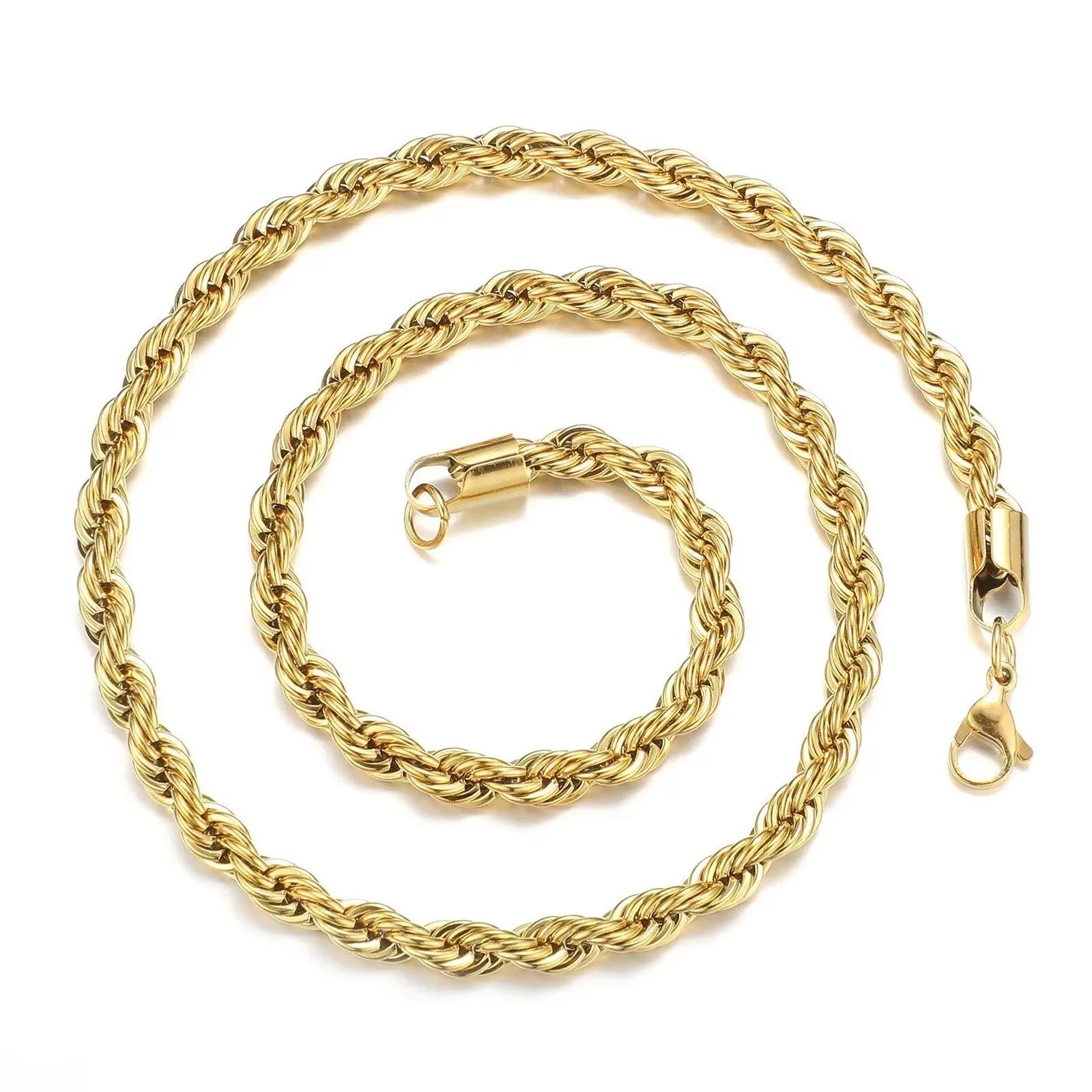 Stainless Steel Twisted Rope Chain Gold Plated Necklace Men Women