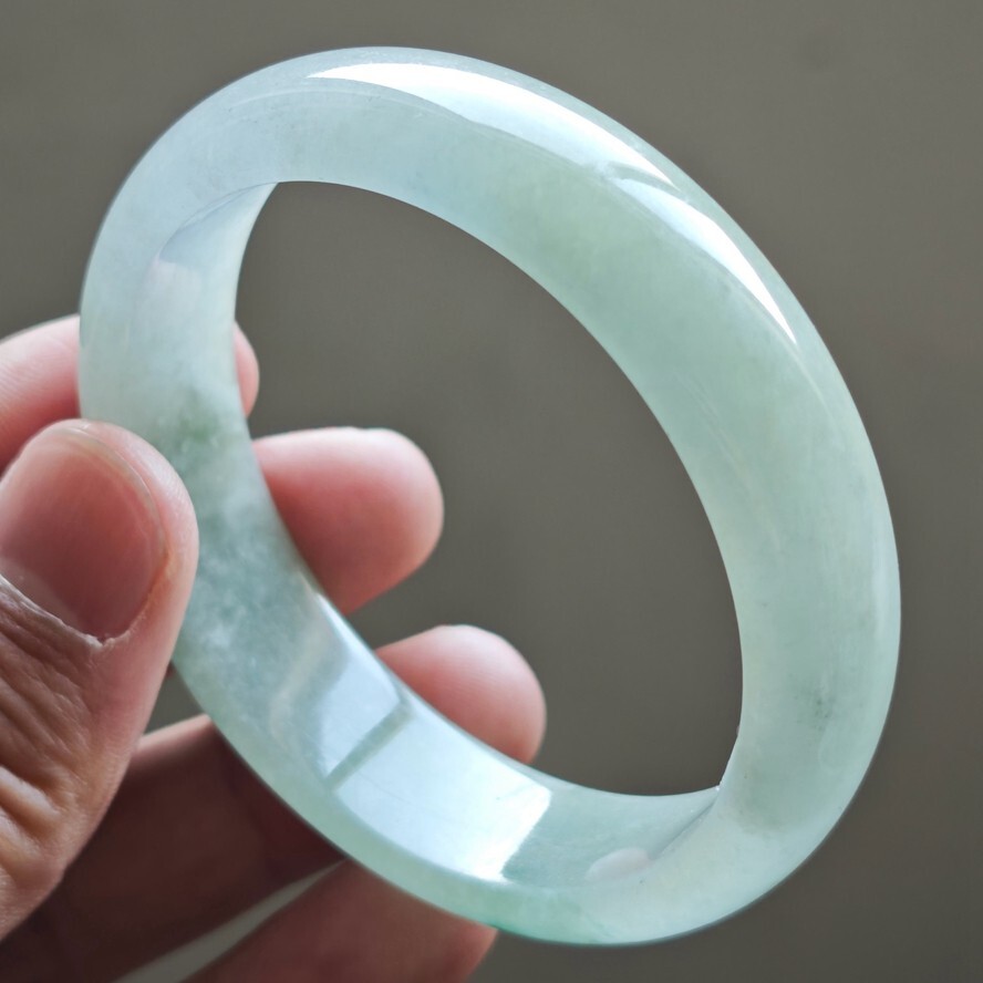 59mm Green White Emerald Icy Jadeite Jade Bracelet Bangle Burma Jade Bangle 2672