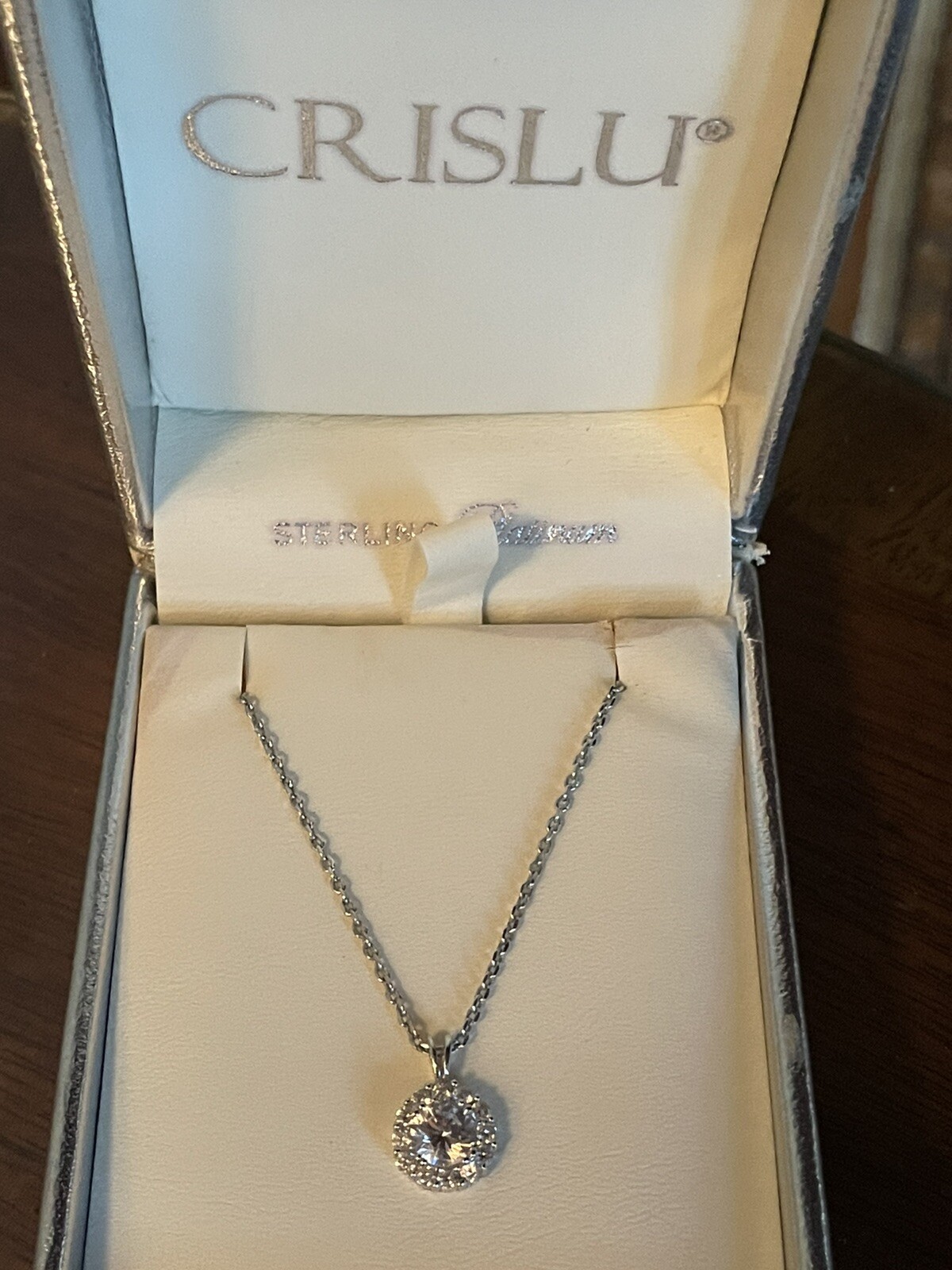 CRISLU SOLITAIRE PENDANT NECKLACE- IN BOX!