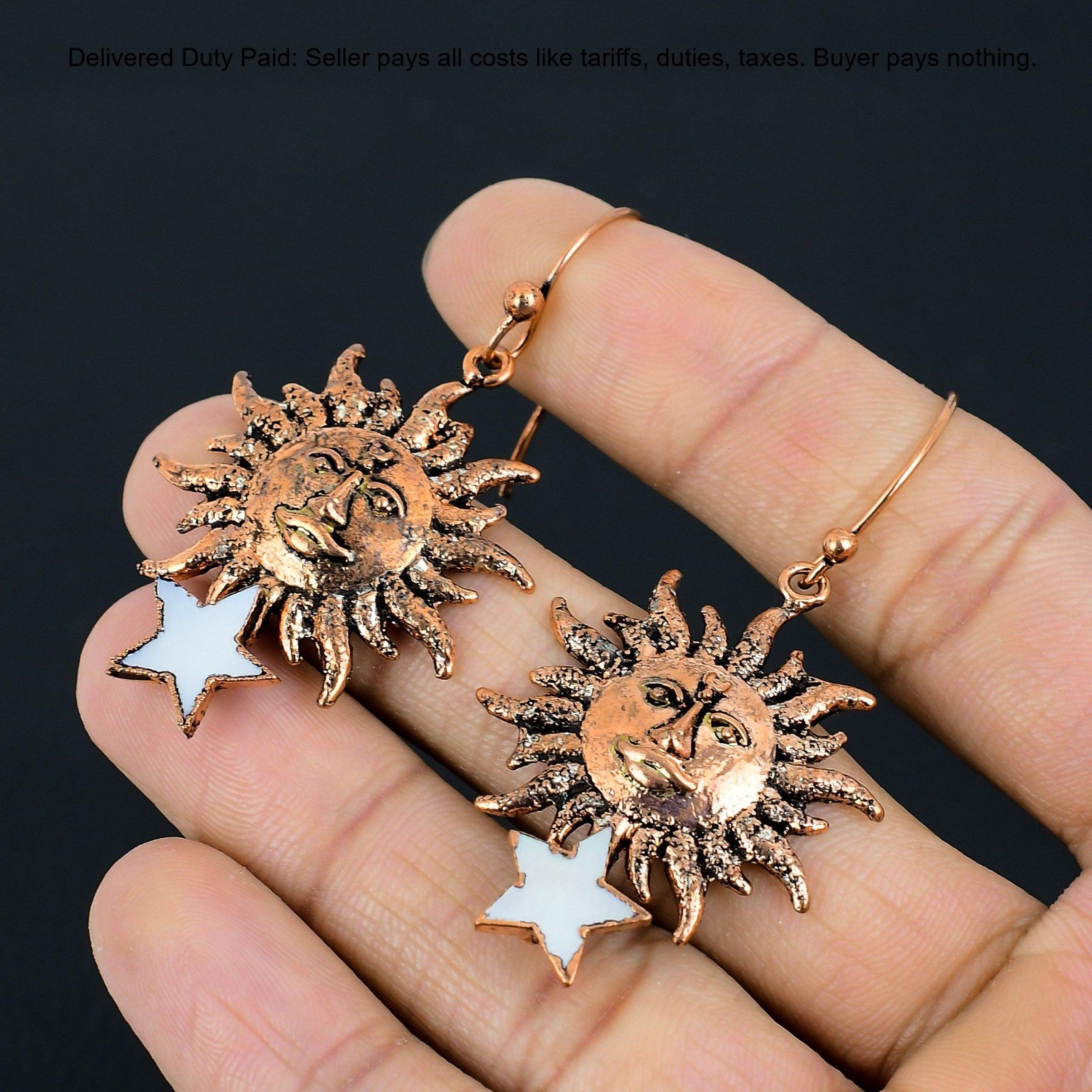 Pentagon Mother Of Pearl Stone Copper June Dangle Ethnic Hook Earrings Jewelry