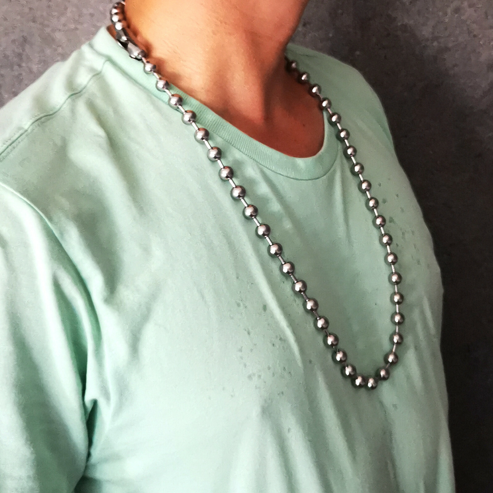10mm 28”Stainless Steel Huge Round Ball Beads Chain Necklace Silver Mens Gifts